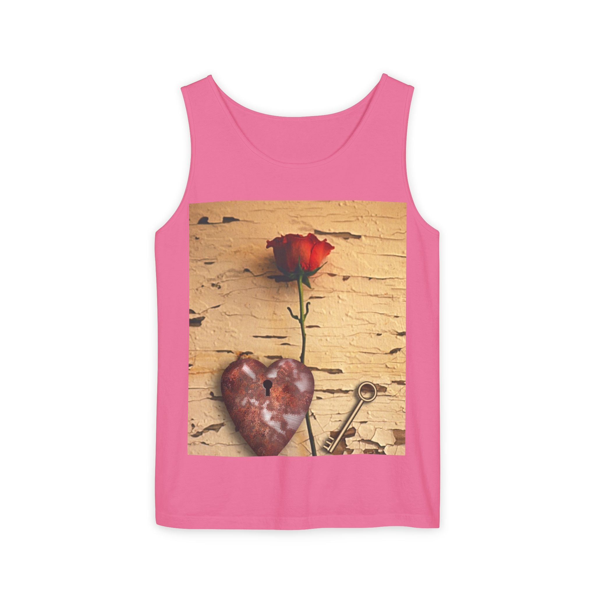 Rose & Heart Key Tank Top — Vintage Romantic Graphic Tank