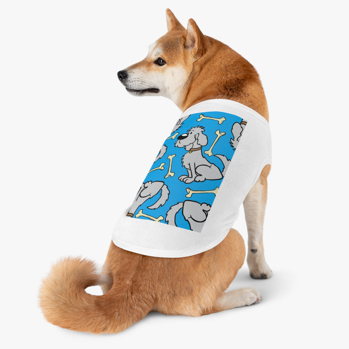 Dog Bones Pattern Pet Tank — Cute Grey Puppy Print Dog Shirt