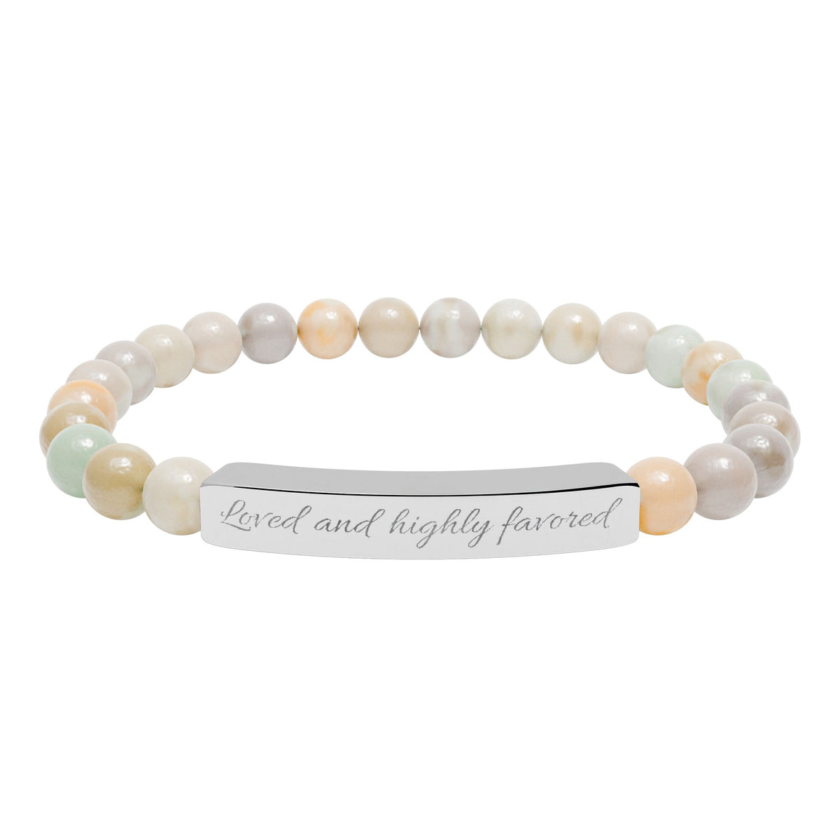 Engravable Natural Stone Stretch Bracelet — Custom Bar Bead Bracelet