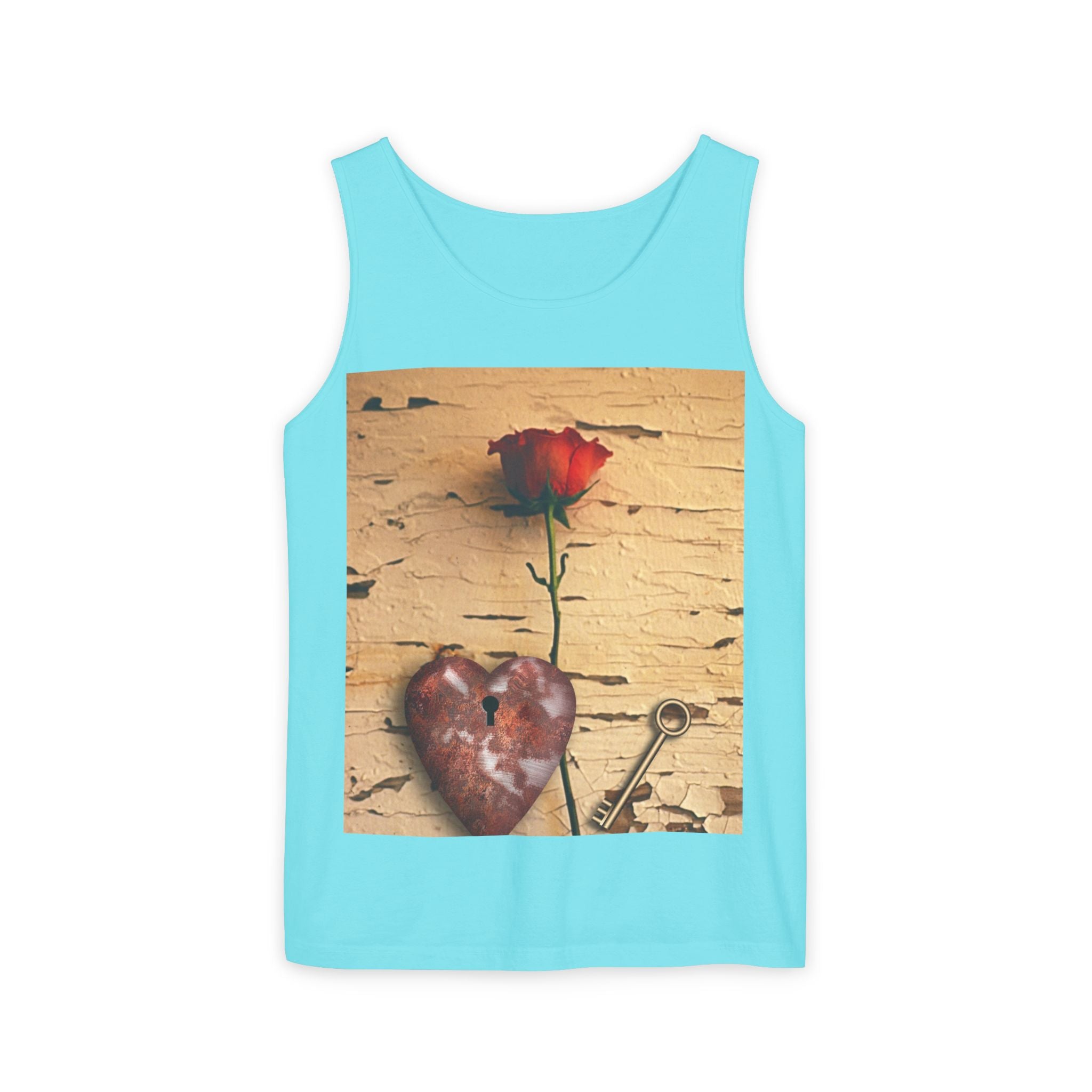 Rose & Heart Key Tank Top — Vintage Romantic Graphic Tank