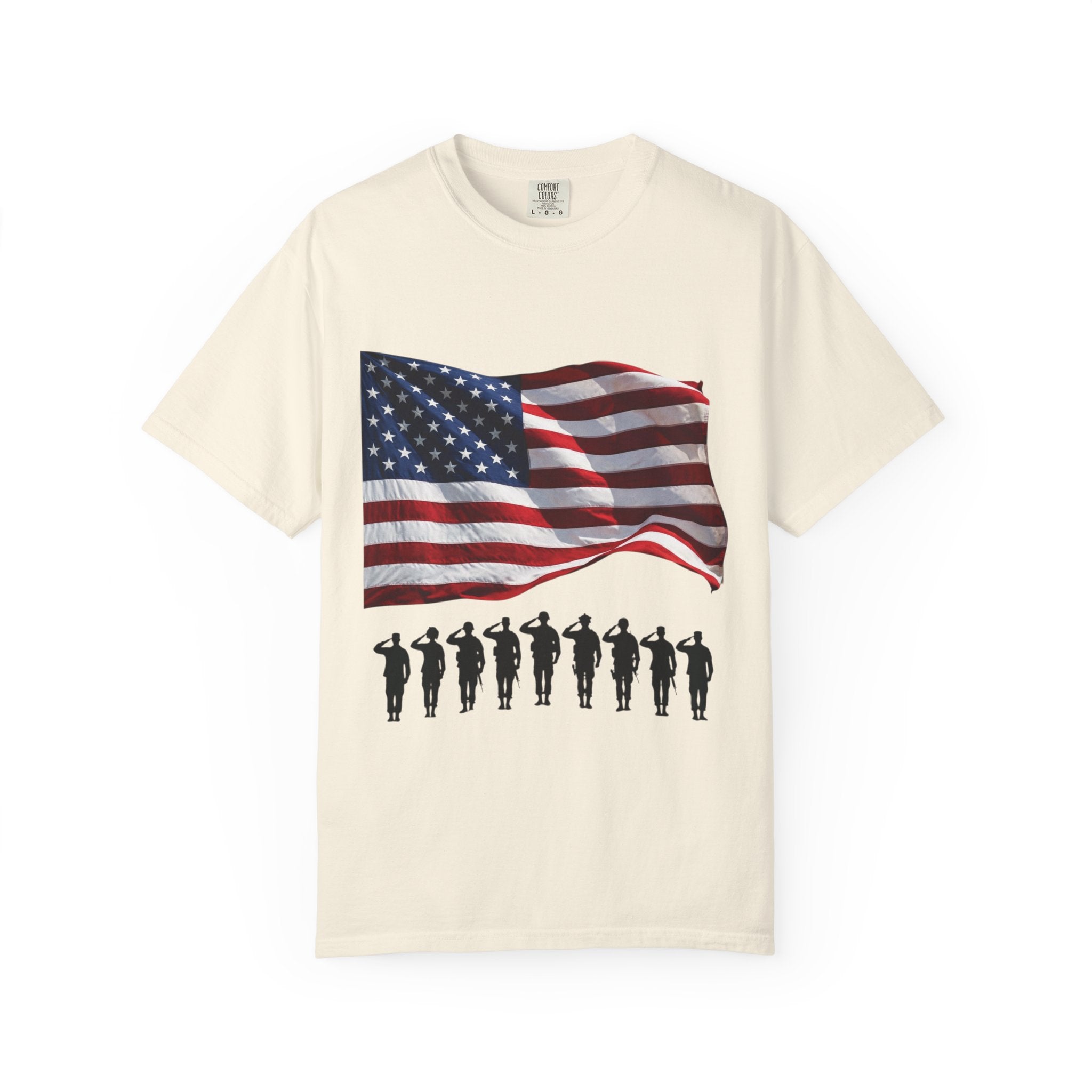T-Shirt - American Flag with Saluting Soldiers | "Welcome Home!" Military Reunion Tee