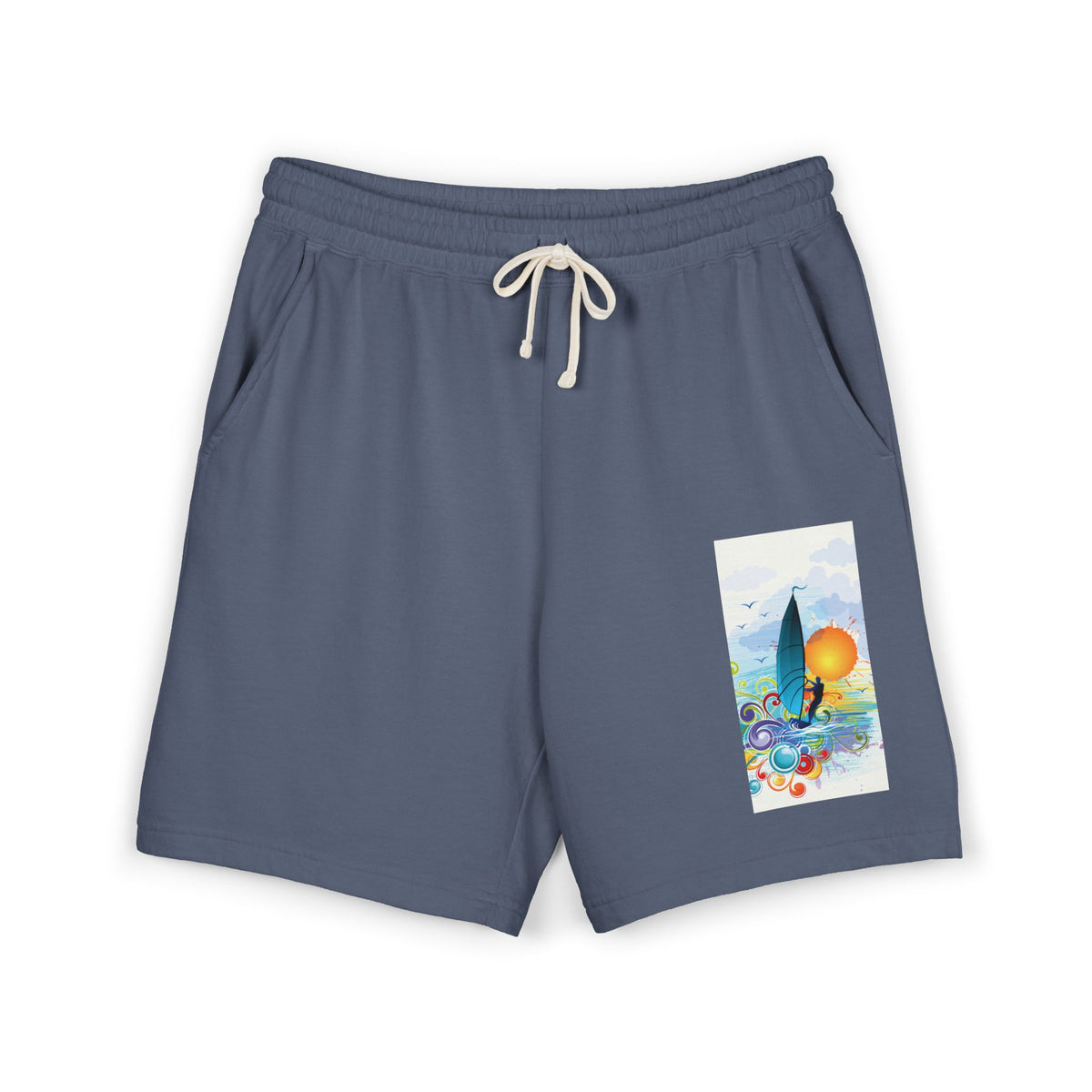 Surf Sunset Sweat Shorts — Lightweight Fleece Beach Graphic Shorts
