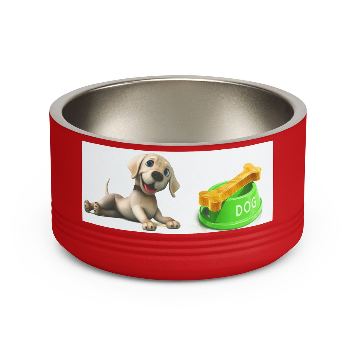 Dog Pet Bowl — 18oz Stainless Steel Dog Food Bowl with Cute Puppy & Bone Design