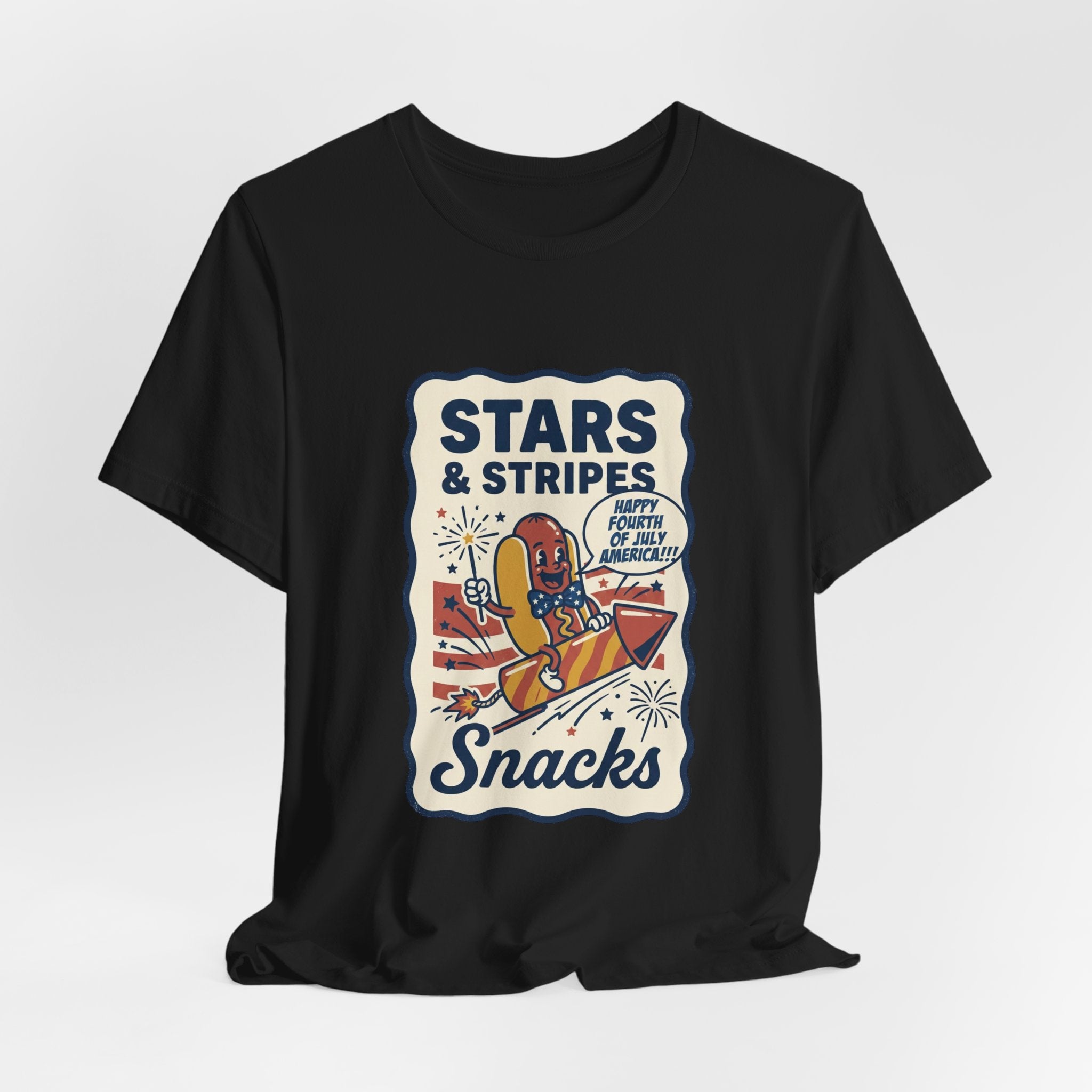 Stars & Stripes Snacks Tee | Hot Dog Humor, 4th of July Retro Americana