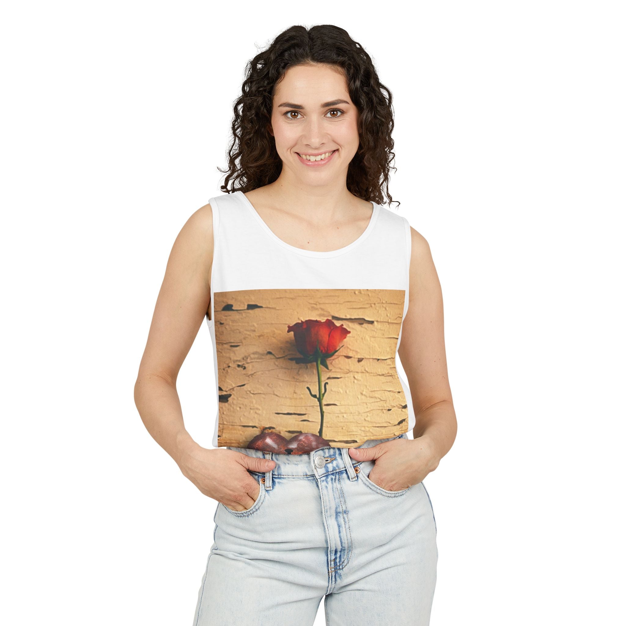 Rose & Heart Key Tank Top — Vintage Romantic Graphic Tank
