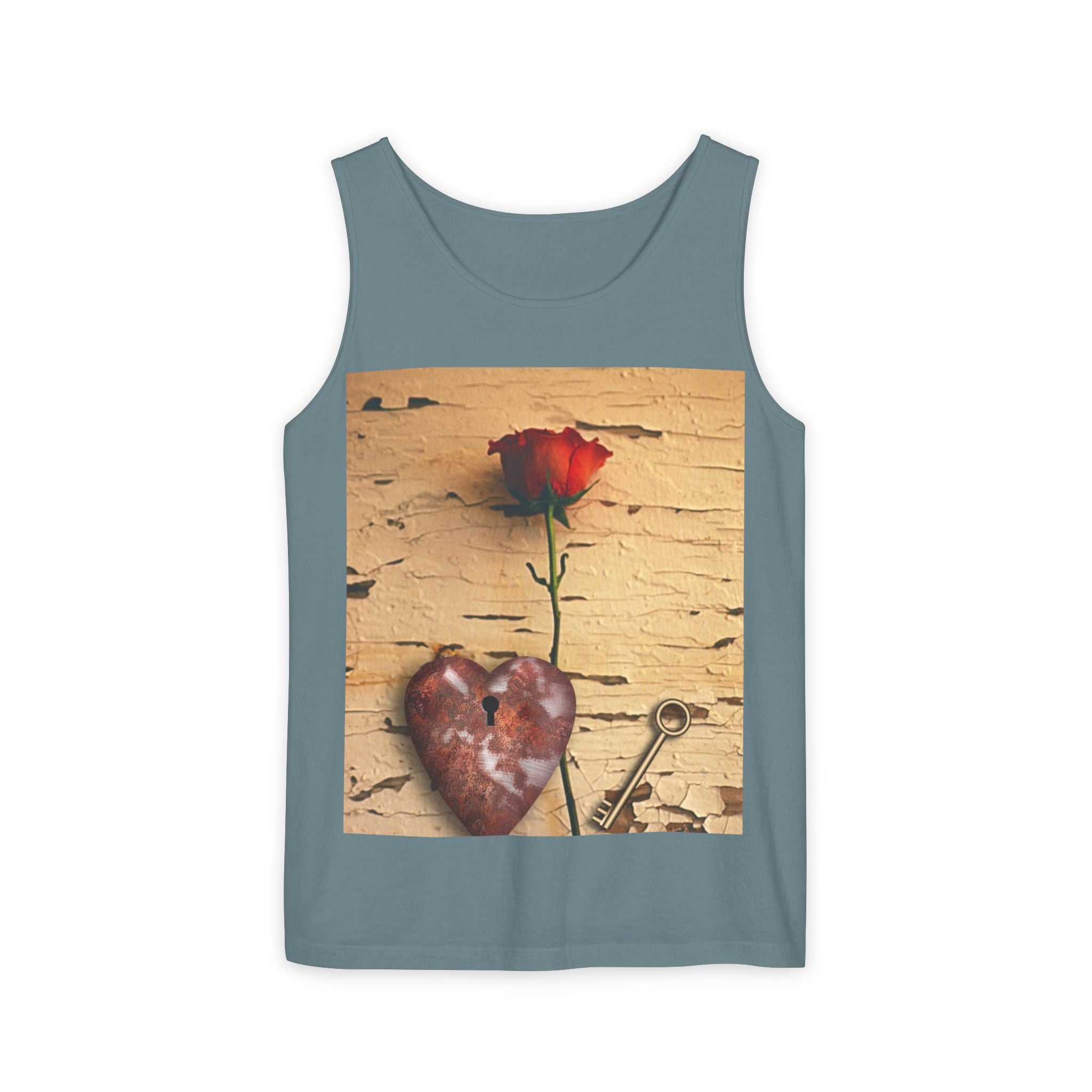 Rose & Heart Key Tank Top — Vintage Romantic Graphic Tank