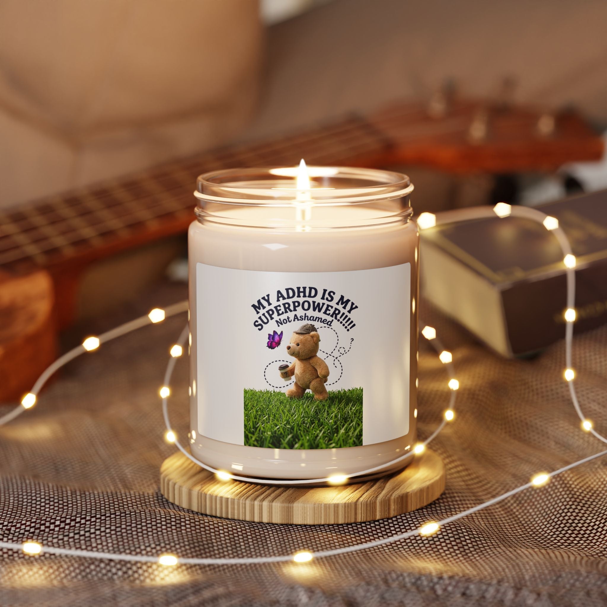 dilly dally teddy bear soy candle | playful procrastination meme, scented 9oz