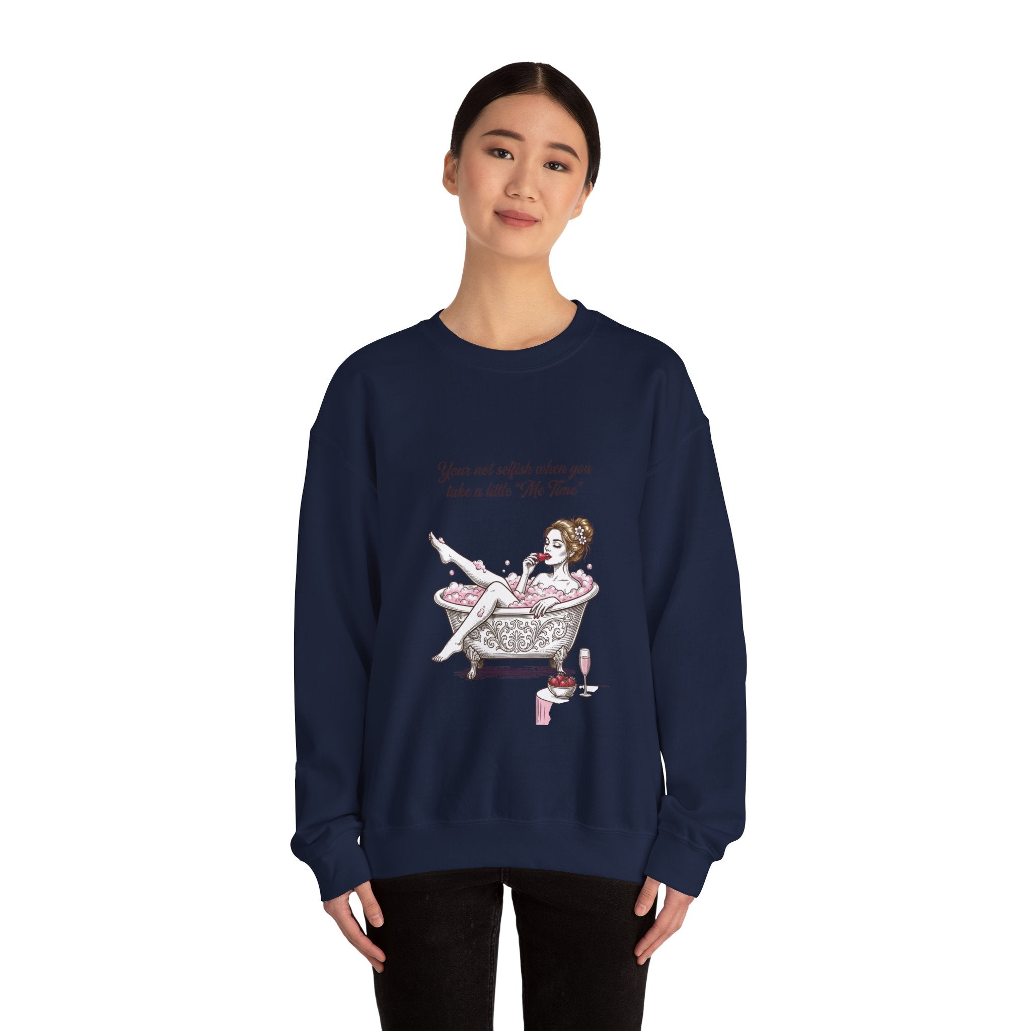 woman's Me time Crewneck Sweatshirt | Retro Bathing Pinup, Distressed Print