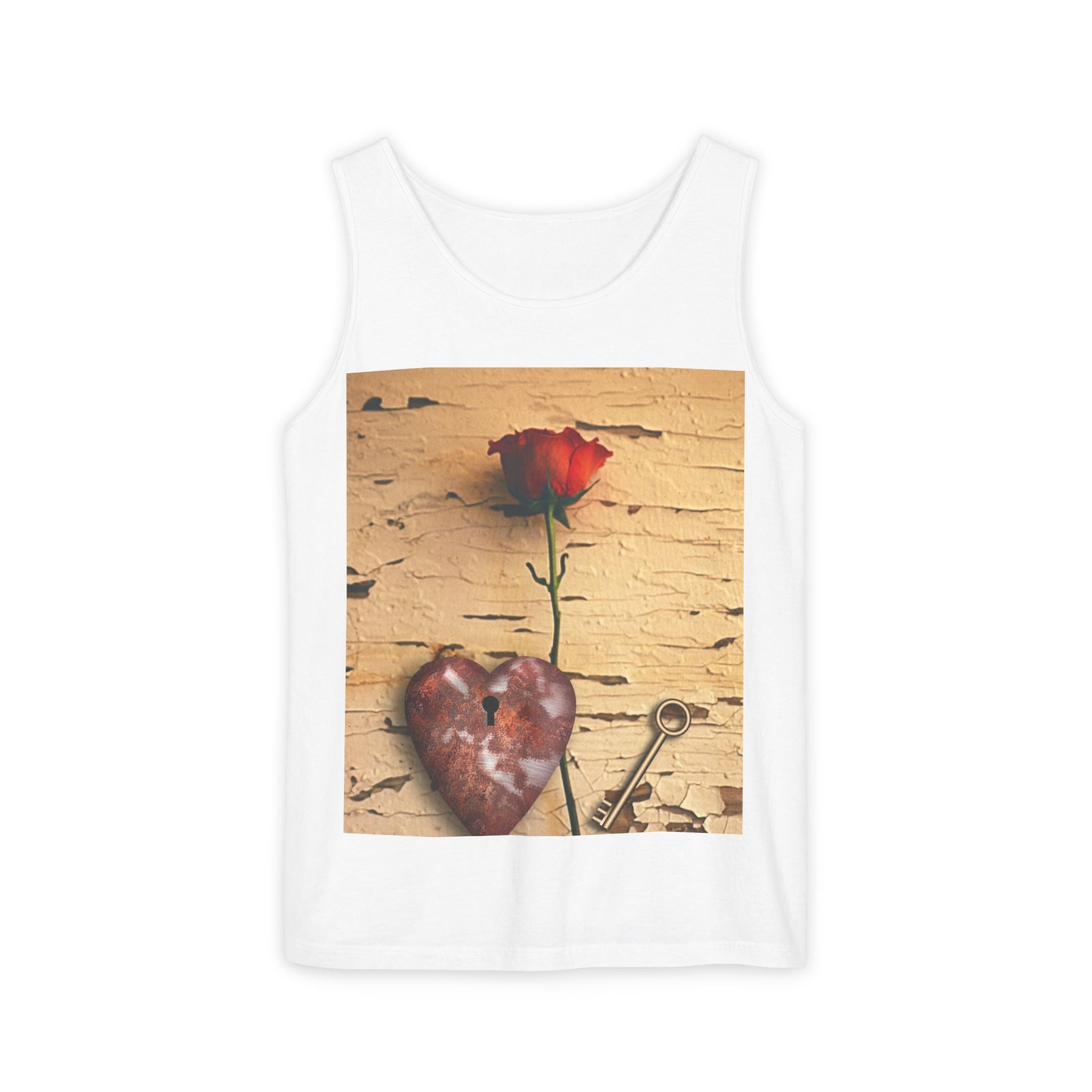 Rose & Heart Key Tank Top — Vintage Romantic Graphic Tank