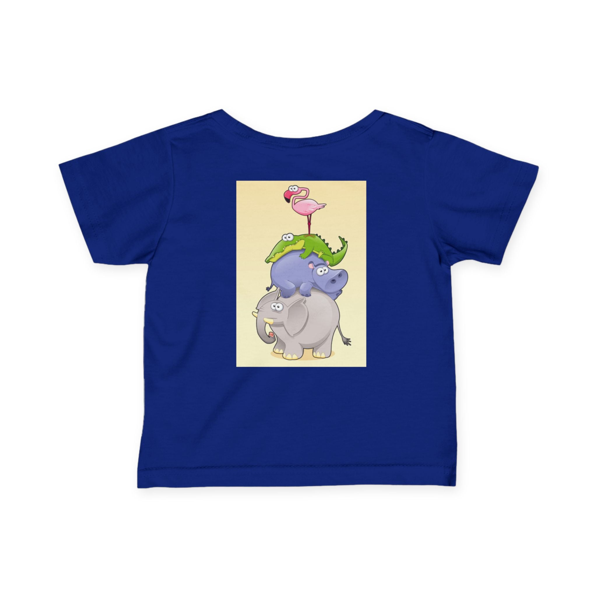 Infant Tee — Cute Stacked Safari Animals Baby Shirt (Elephant, Hippo, Crocodile, Flamingo)