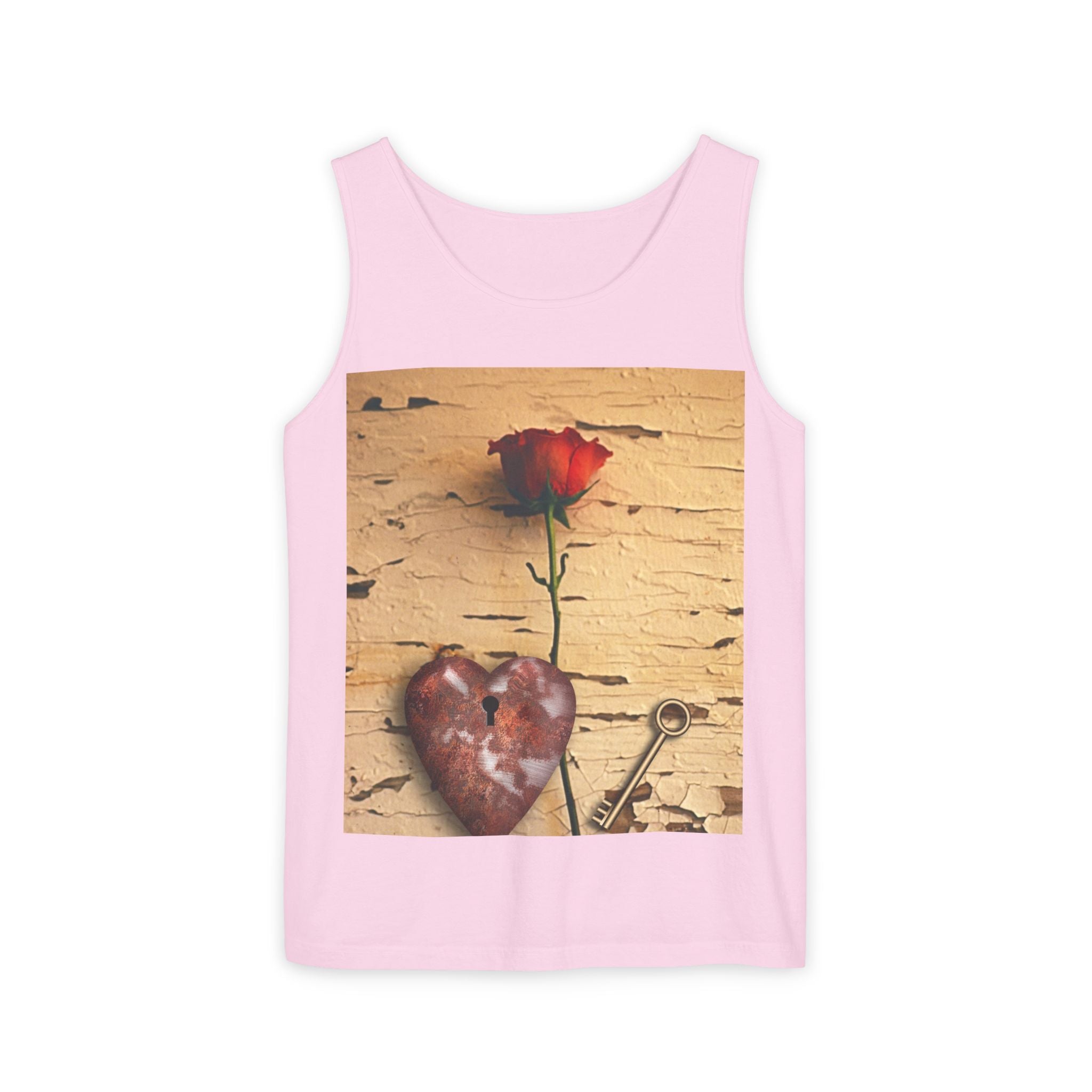 Rose & Heart Key Tank Top — Vintage Romantic Graphic Tank