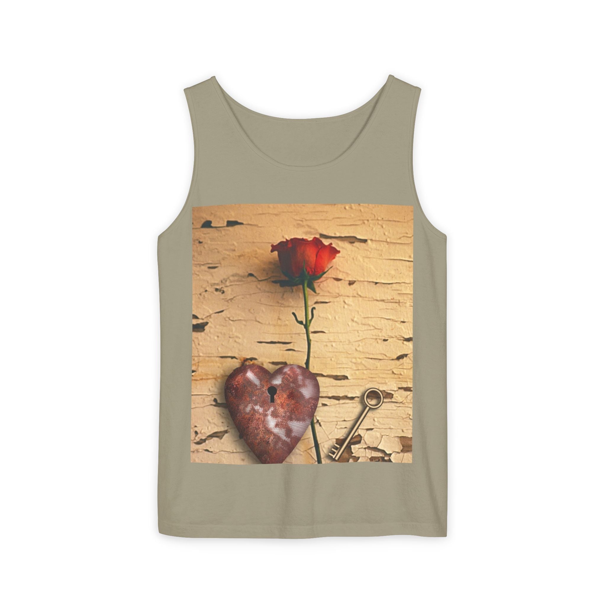 Rose & Heart Key Tank Top — Vintage Romantic Graphic Tank