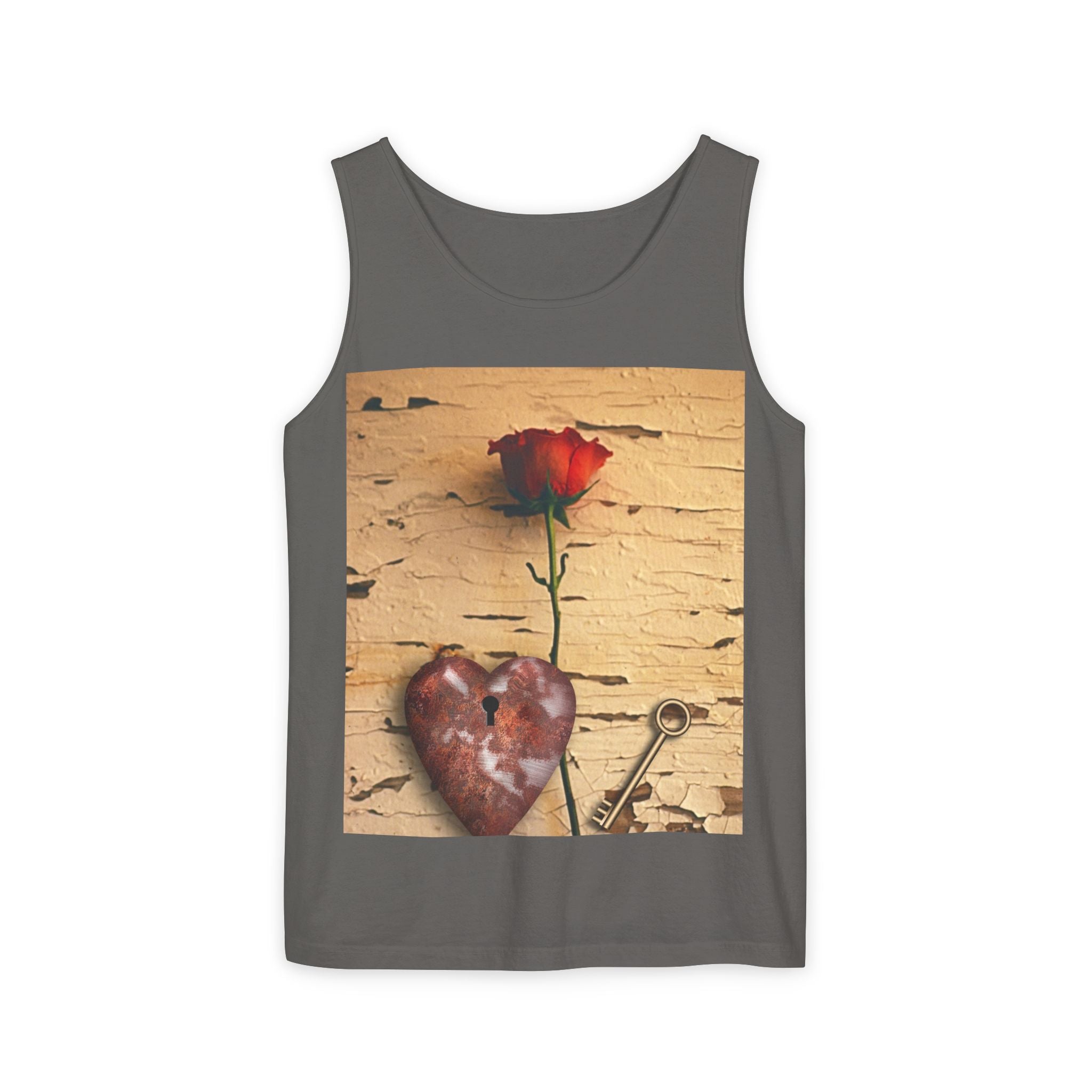 Rose & Heart Key Tank Top — Vintage Romantic Graphic Tank