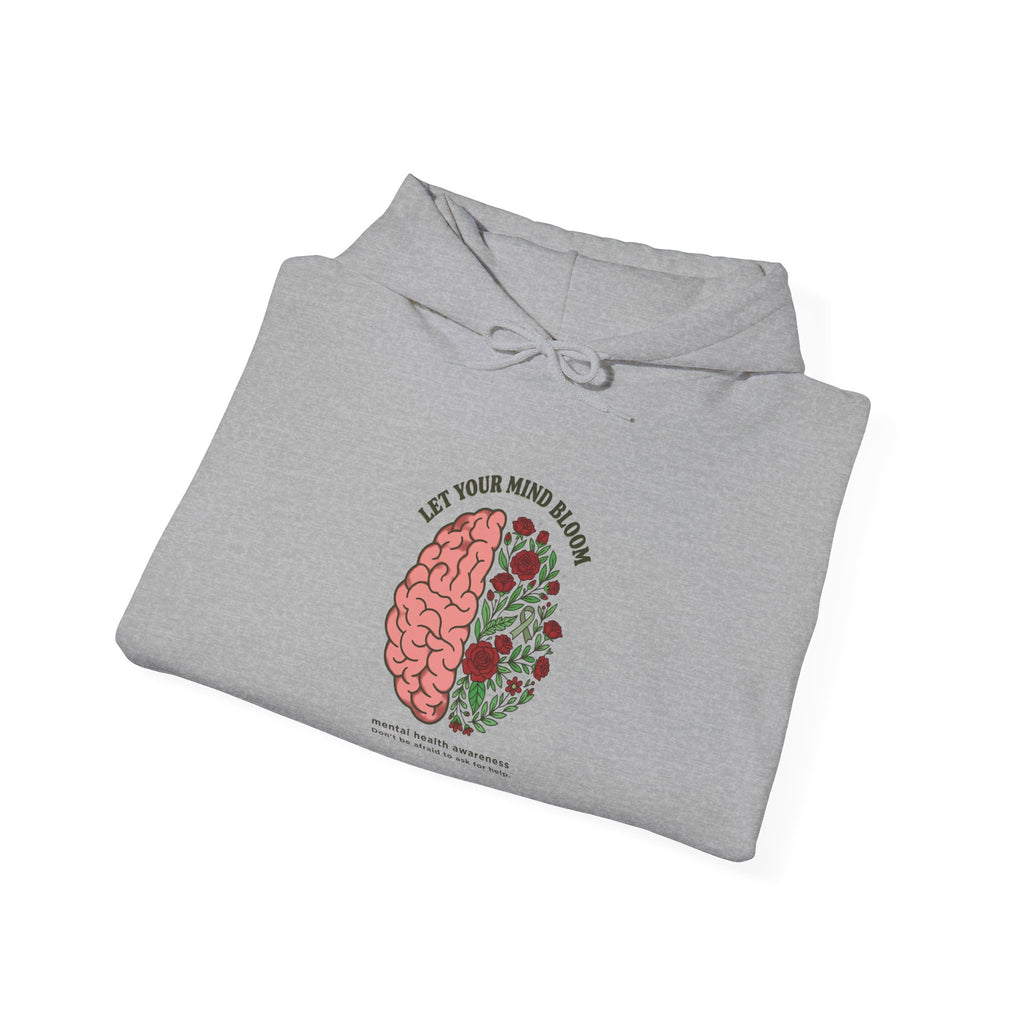 Let your mind bloom Hoodie | green ribbon, brain floral illustration