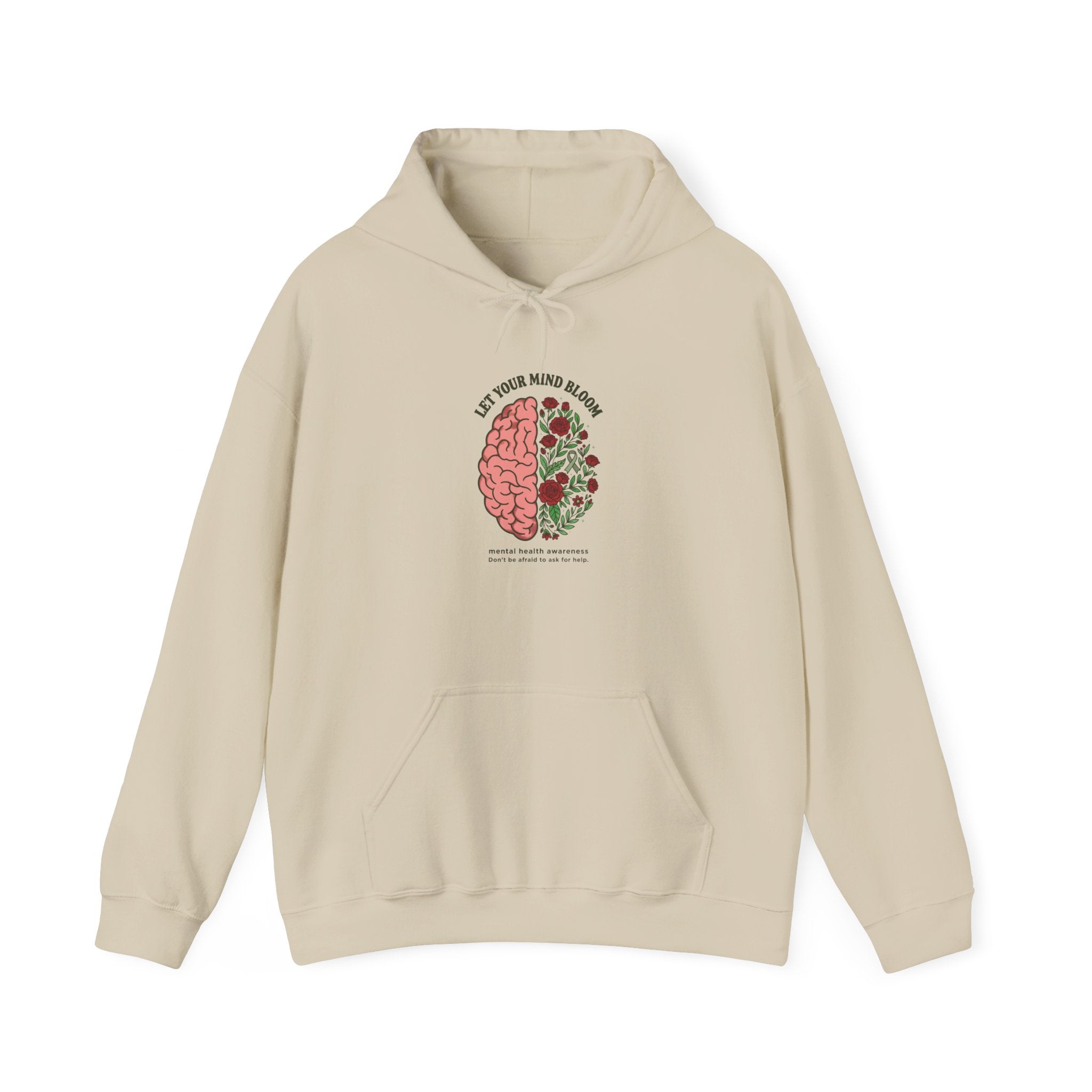 Let your mind bloom Hoodie | green ribbon, brain floral illustration