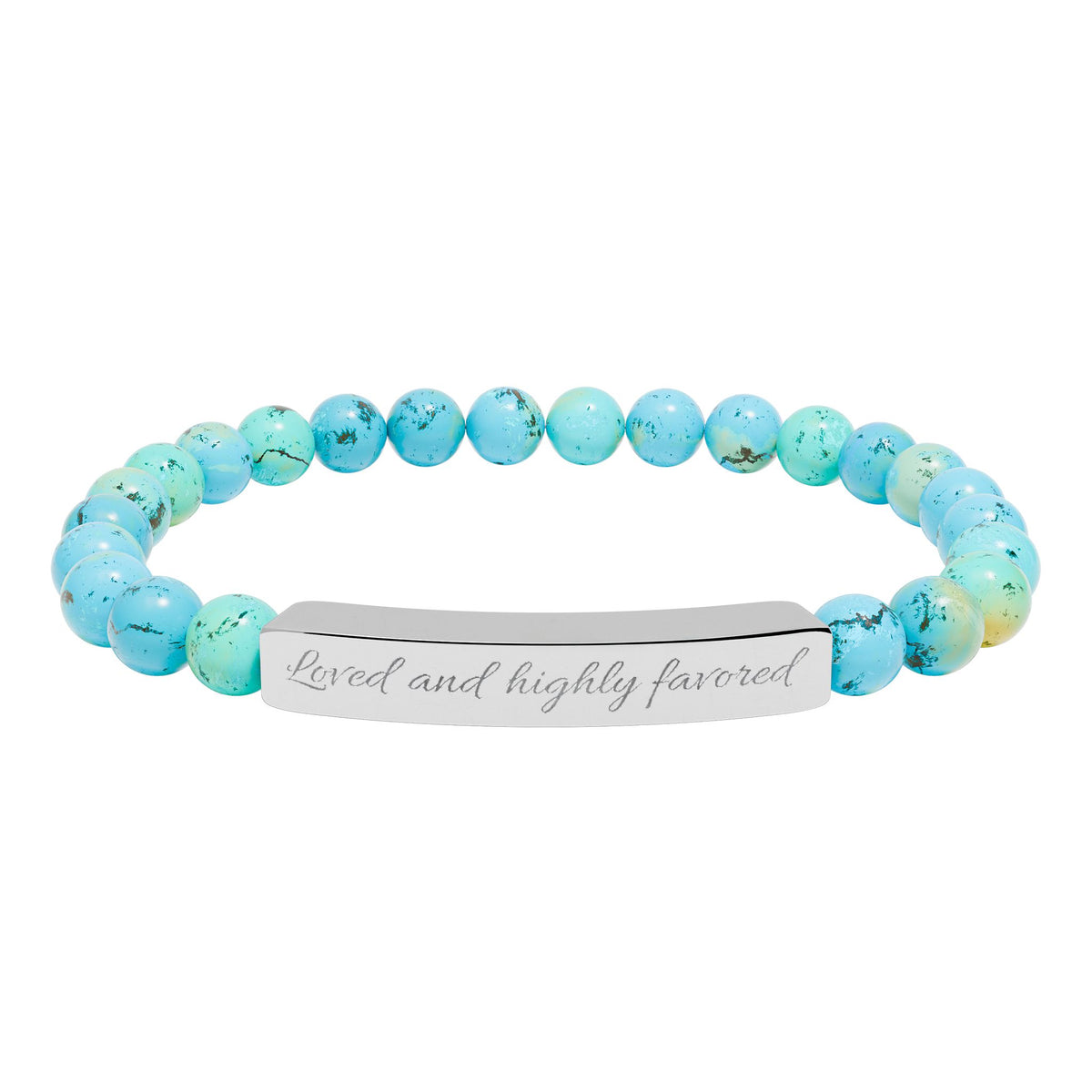 Engravable Natural Stone Stretch Bracelet — Custom Bar Bead Bracelet