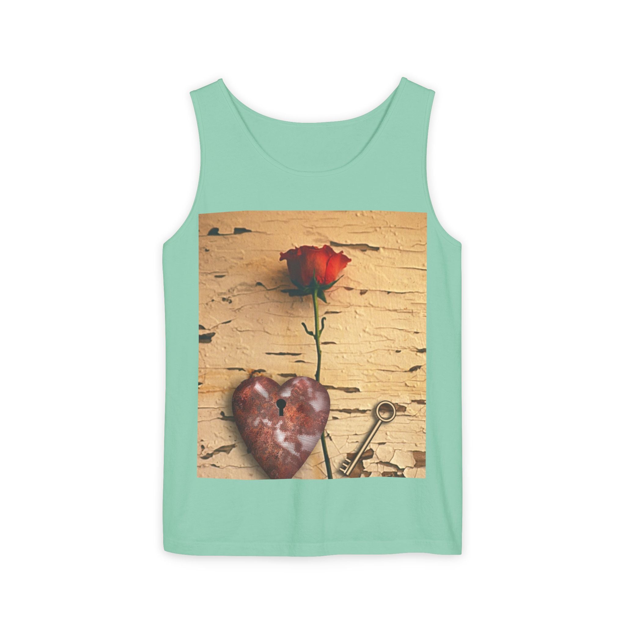 Rose & Heart Key Tank Top — Vintage Romantic Graphic Tank