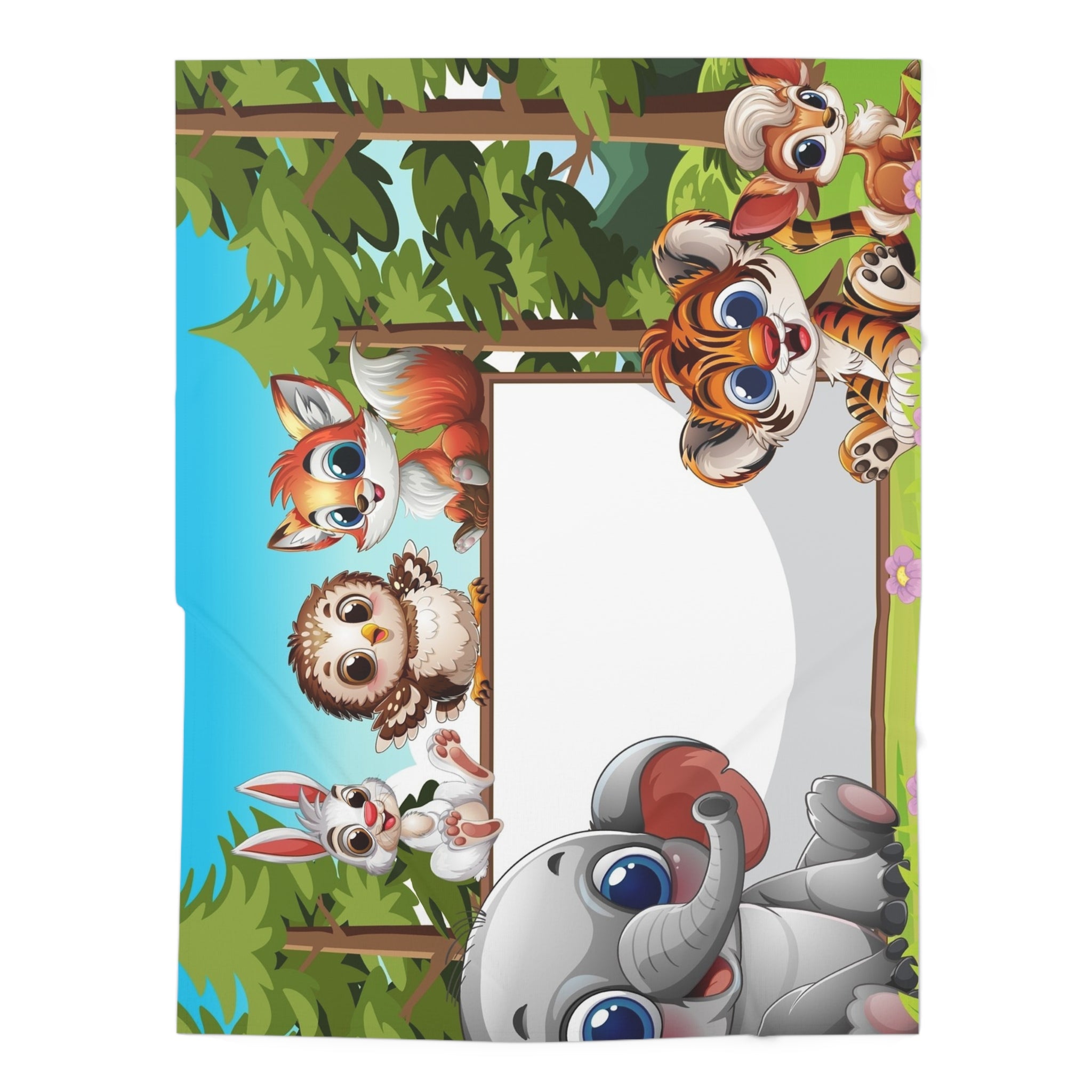 Jungle Friends Baby Swaddle Blanket — Personalized Forest Animal Newborn Wrap