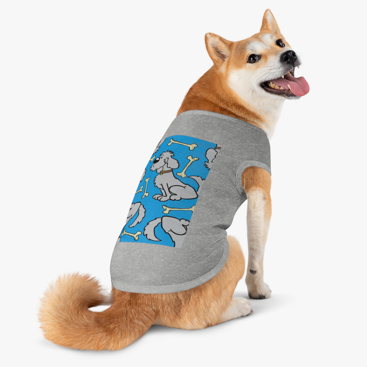 Dog Bones Pattern Pet Tank — Cute Grey Puppy Print Dog Shirt