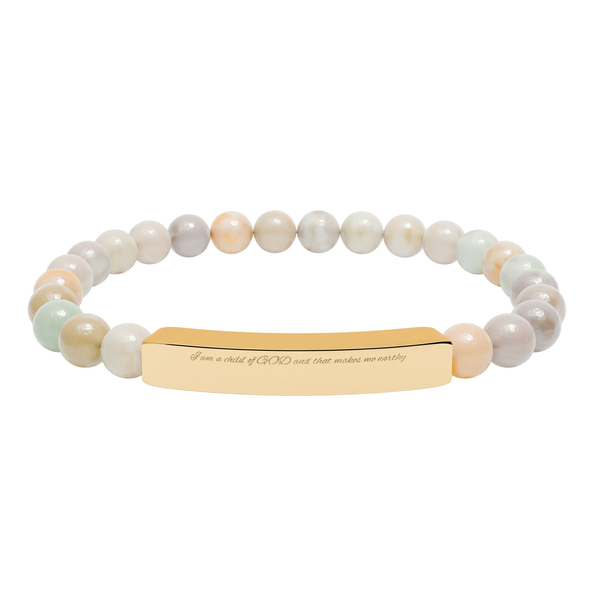 Engravable Natural Stone Bead Bracelet with Stainless Steel Bar