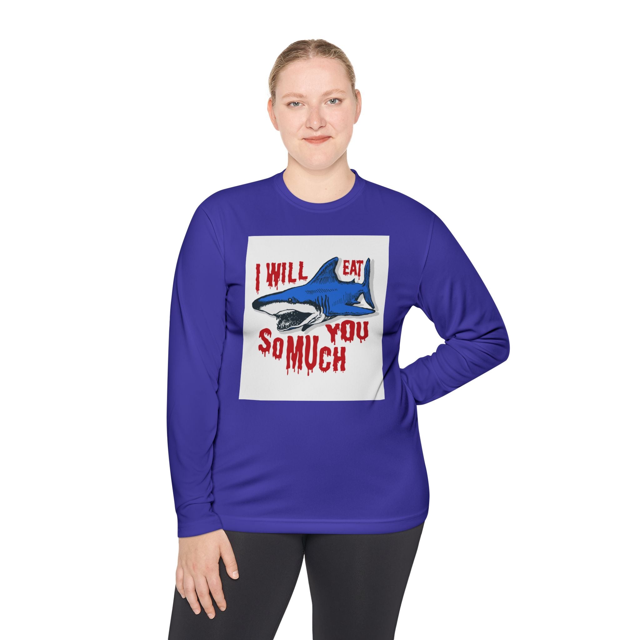 I will Eat you Sharky design Unisex Lightweight Long Sleeve Tee
