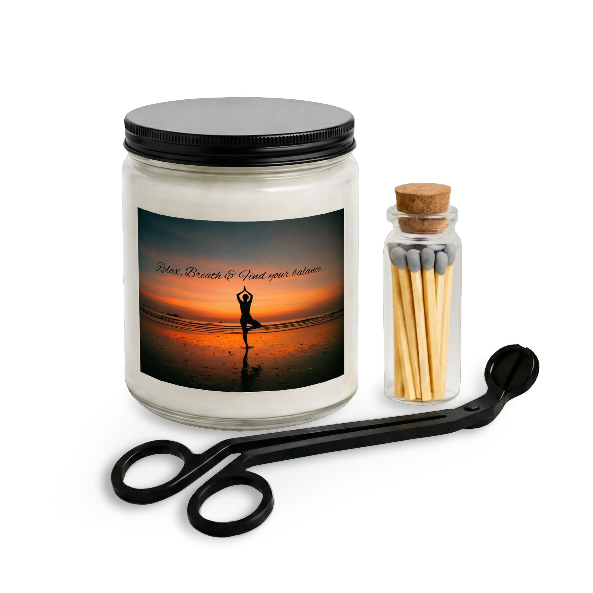 Sunset Ocean Scented Candle Set — Jar Candle with Matches & Wick Trimmer