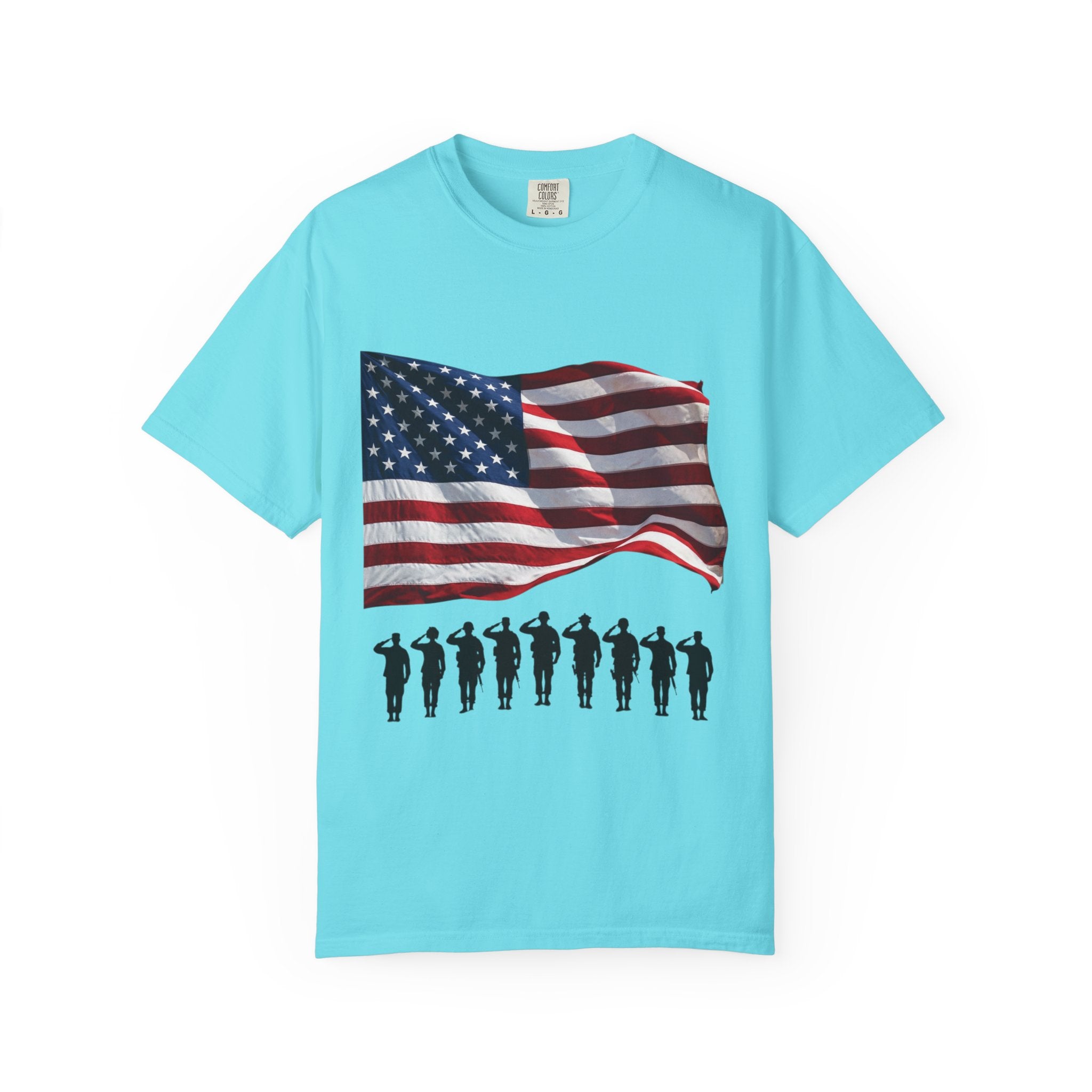 T-Shirt - American Flag with Saluting Soldiers | "Welcome Home!" Military Reunion Tee