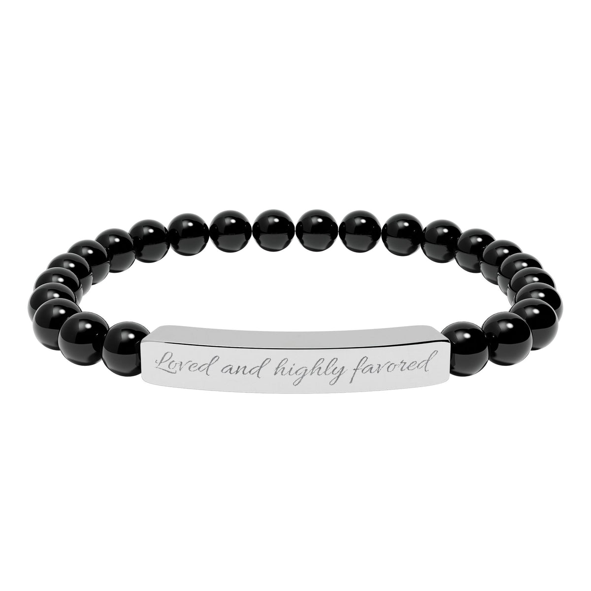 Engravable Natural Stone Stretch Bracelet — Custom Bar Bead Bracelet