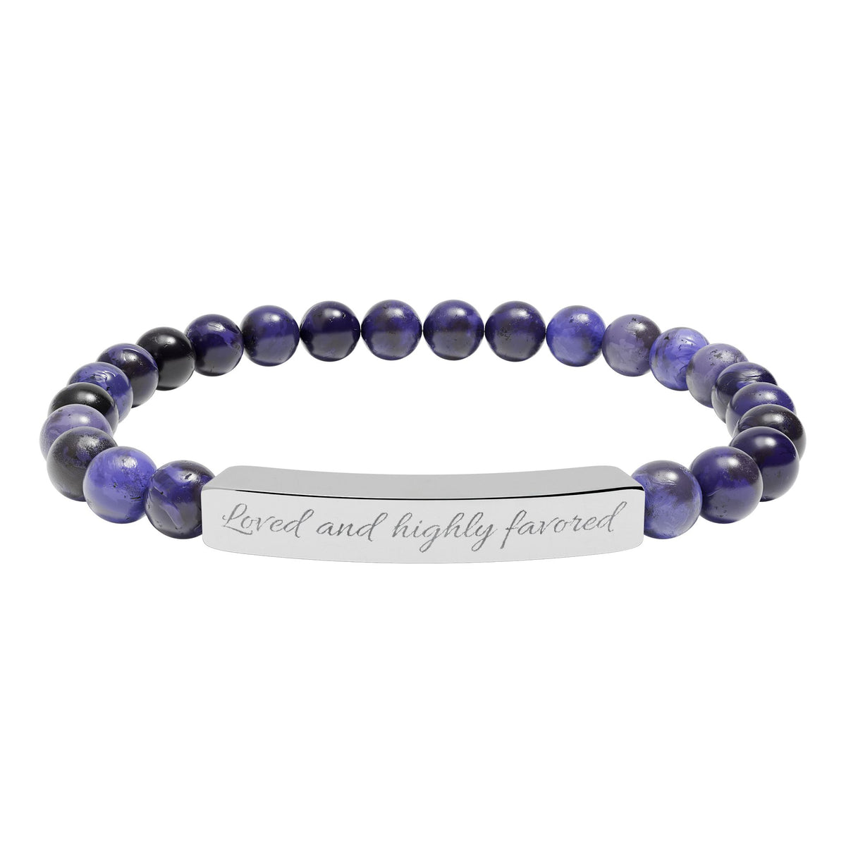 Engravable Natural Stone Stretch Bracelet — Custom Bar Bead Bracelet