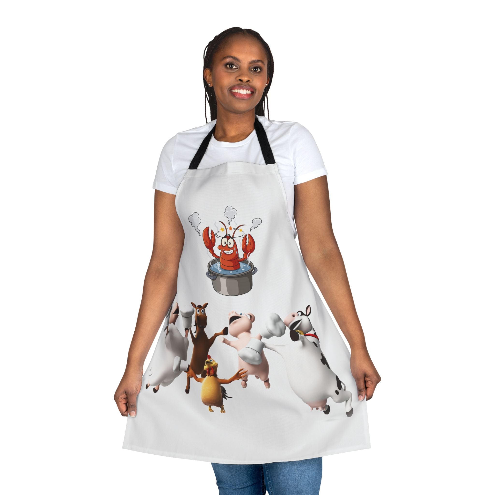 Funny Cartoon Farm Animals Cooking Apron — Lobster in Pot Design