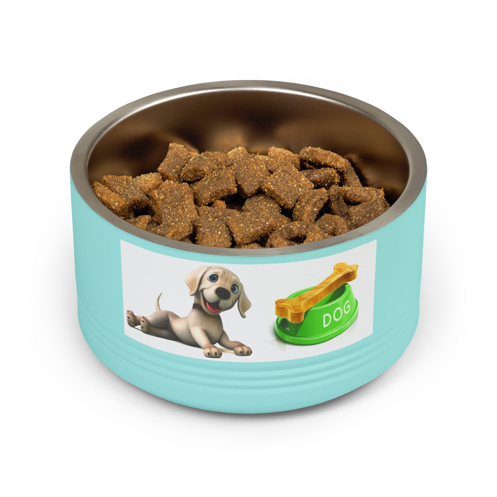 Dog Pet Bowl — 18oz Stainless Steel Dog Food Bowl with Cute Puppy & Bone Design