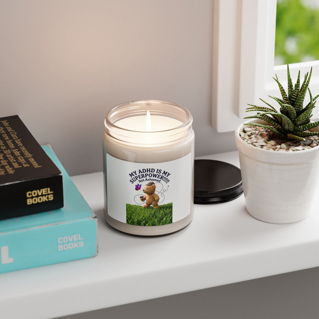 dilly dally teddy bear soy candle | playful procrastination meme, scented 9oz
