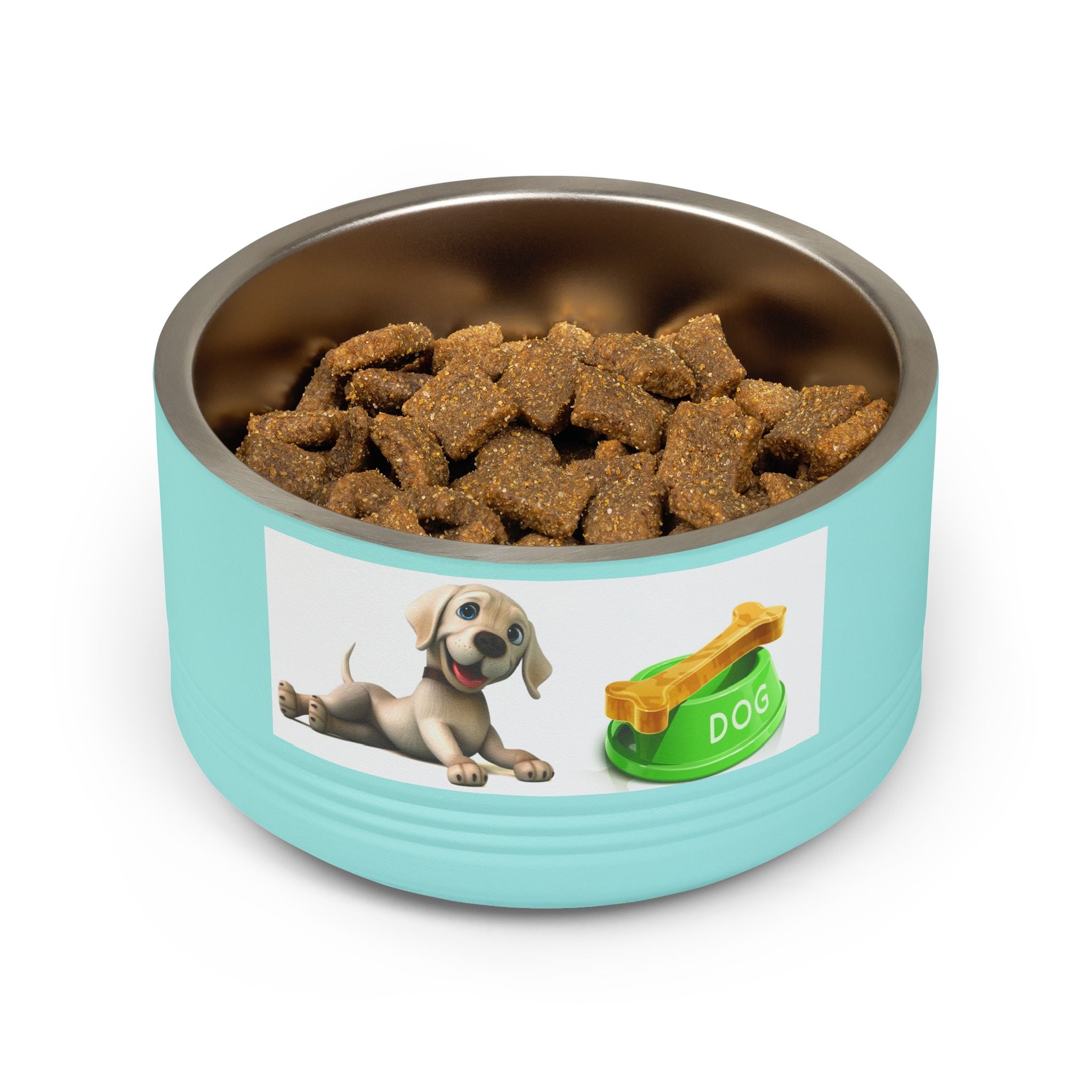 Dog Pet Bowl — 18oz Stainless Steel Dog Food Bowl with Cute Puppy & Bone Design
