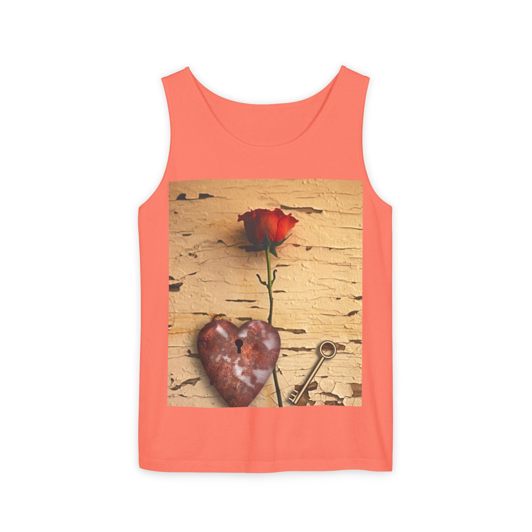 Rose & Heart Key Tank Top — Vintage Romantic Graphic Tank