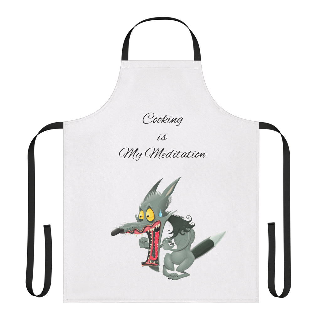 Cooking Is My Meditation Apron — Funny Cartoon Wolf Kitchen Apron