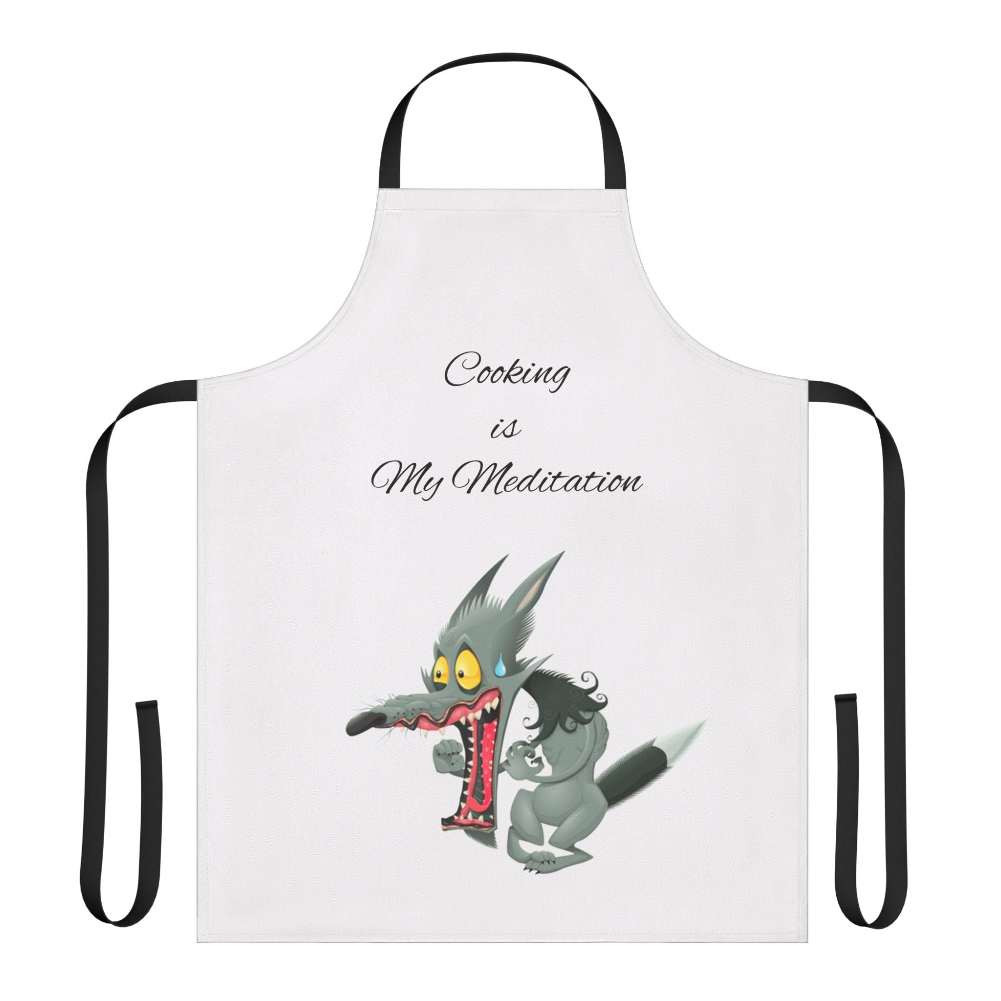 Cooking Is My Meditation Apron — Funny Cartoon Wolf Kitchen Apron