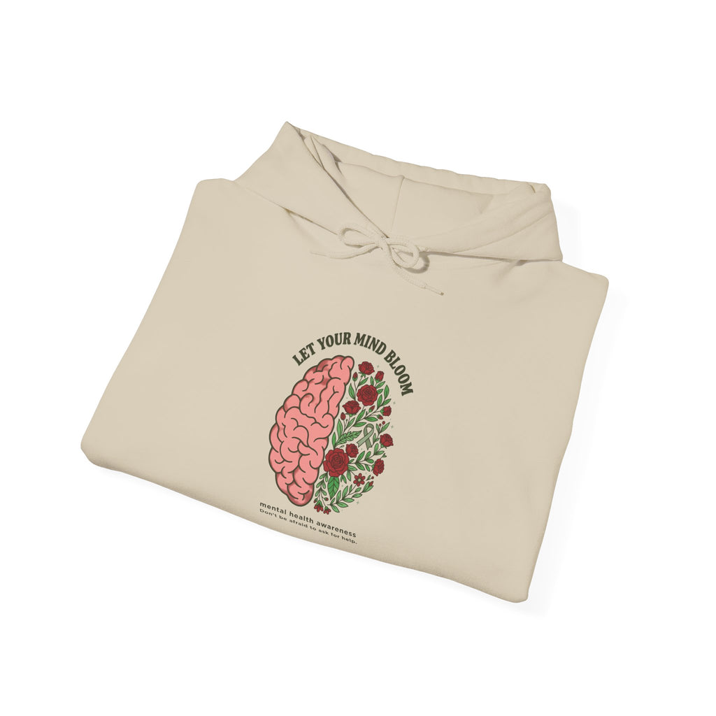 Let your mind bloom Hoodie | green ribbon, brain floral illustration