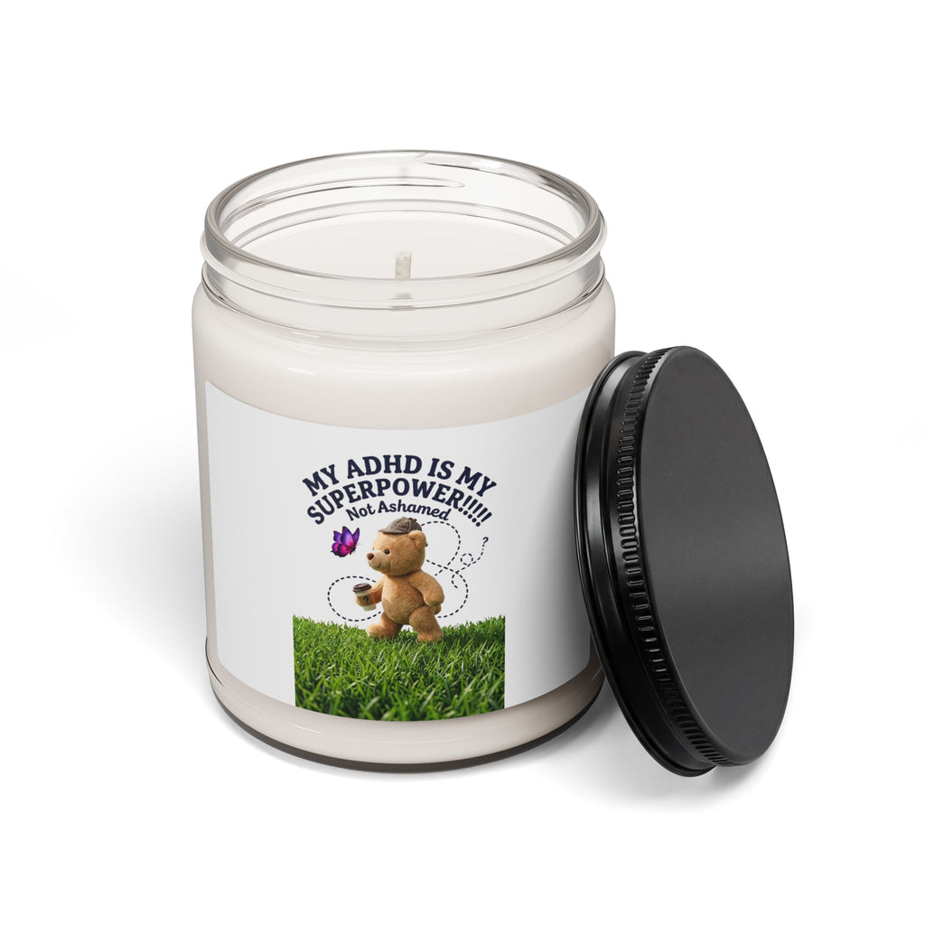 dilly dally teddy bear soy candle | playful procrastination meme, scented 9oz