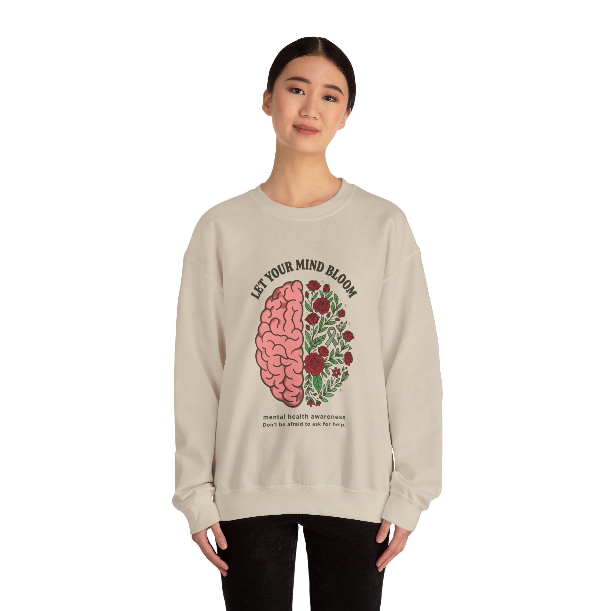 Let Your Mind Bloom Sweatshirt | Mental Health Awareness, Green Ribbon