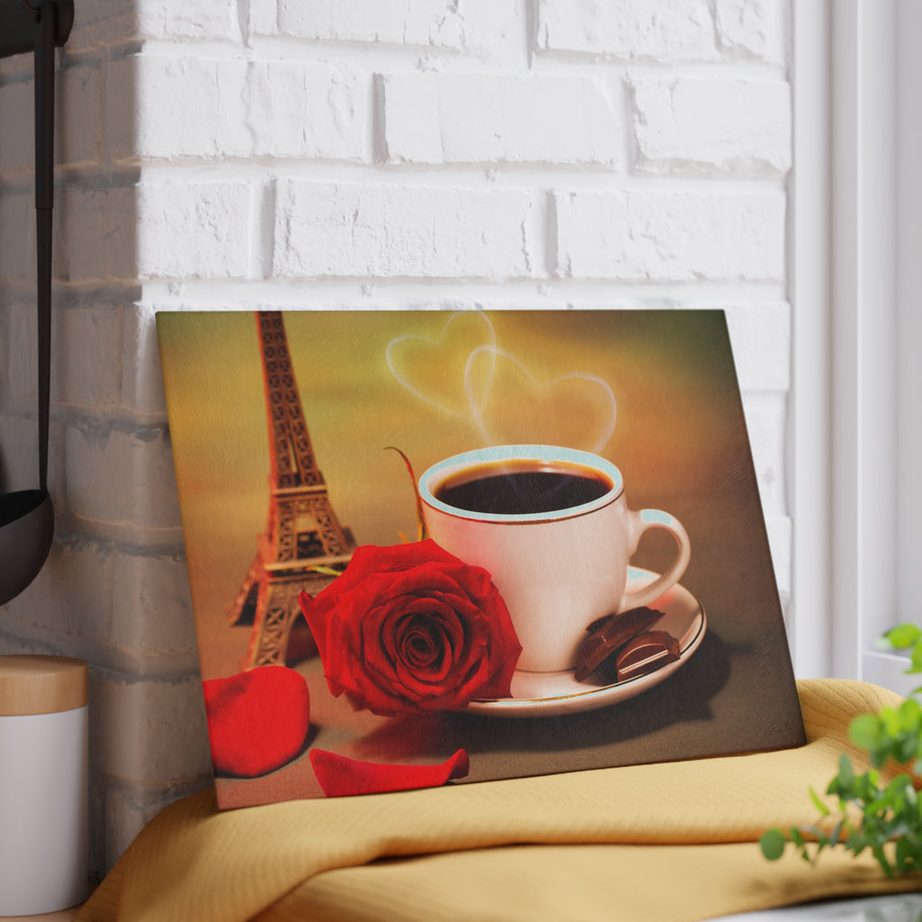 Romantic Paris Coffee Glass Cutting Board — Rose & Eiffel Morning Kitchen Décor