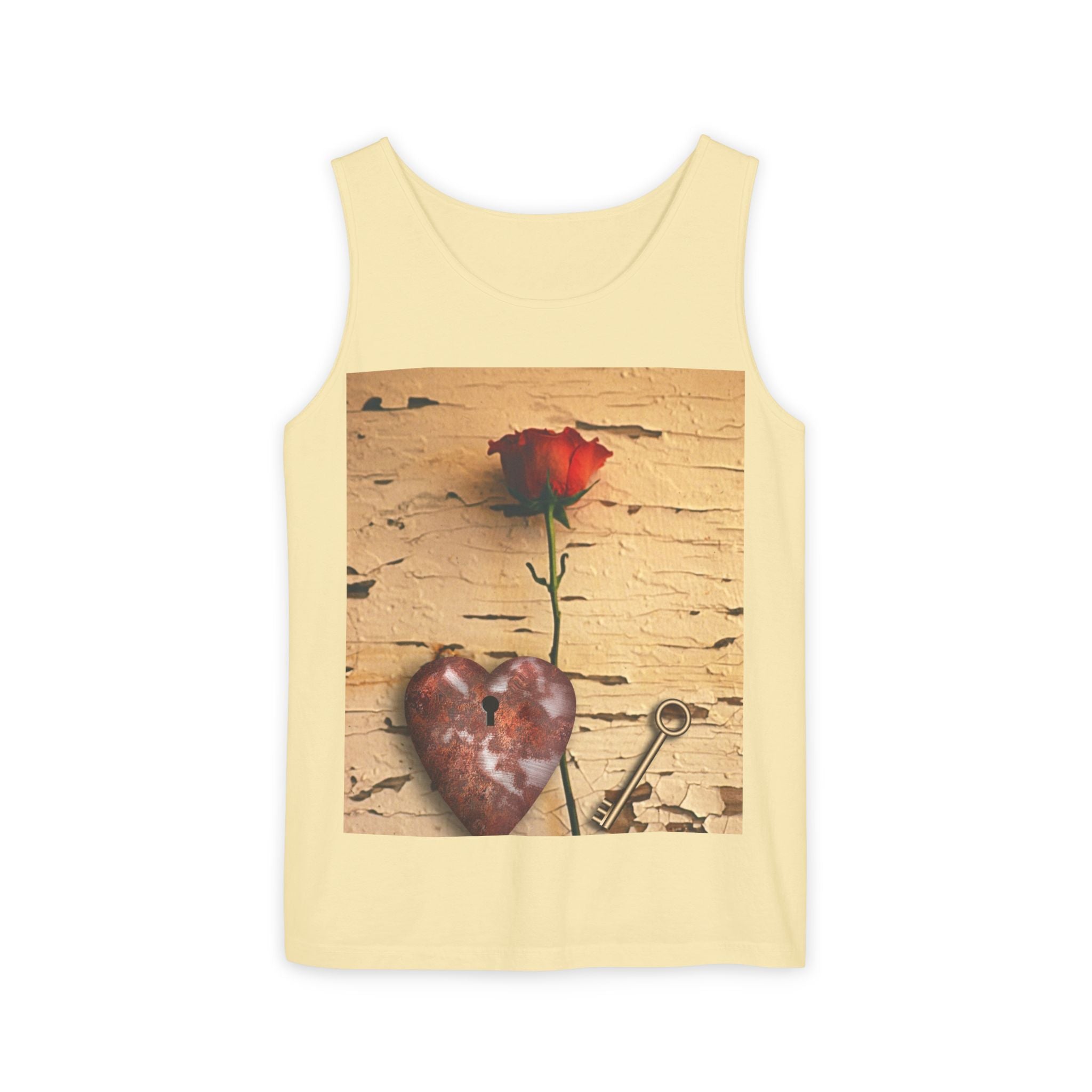 Rose & Heart Key Tank Top — Vintage Romantic Graphic Tank