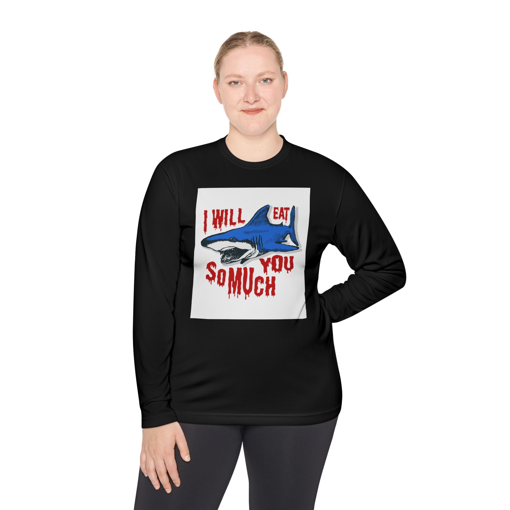 I will Eat you Sharky design Unisex Lightweight Long Sleeve Tee