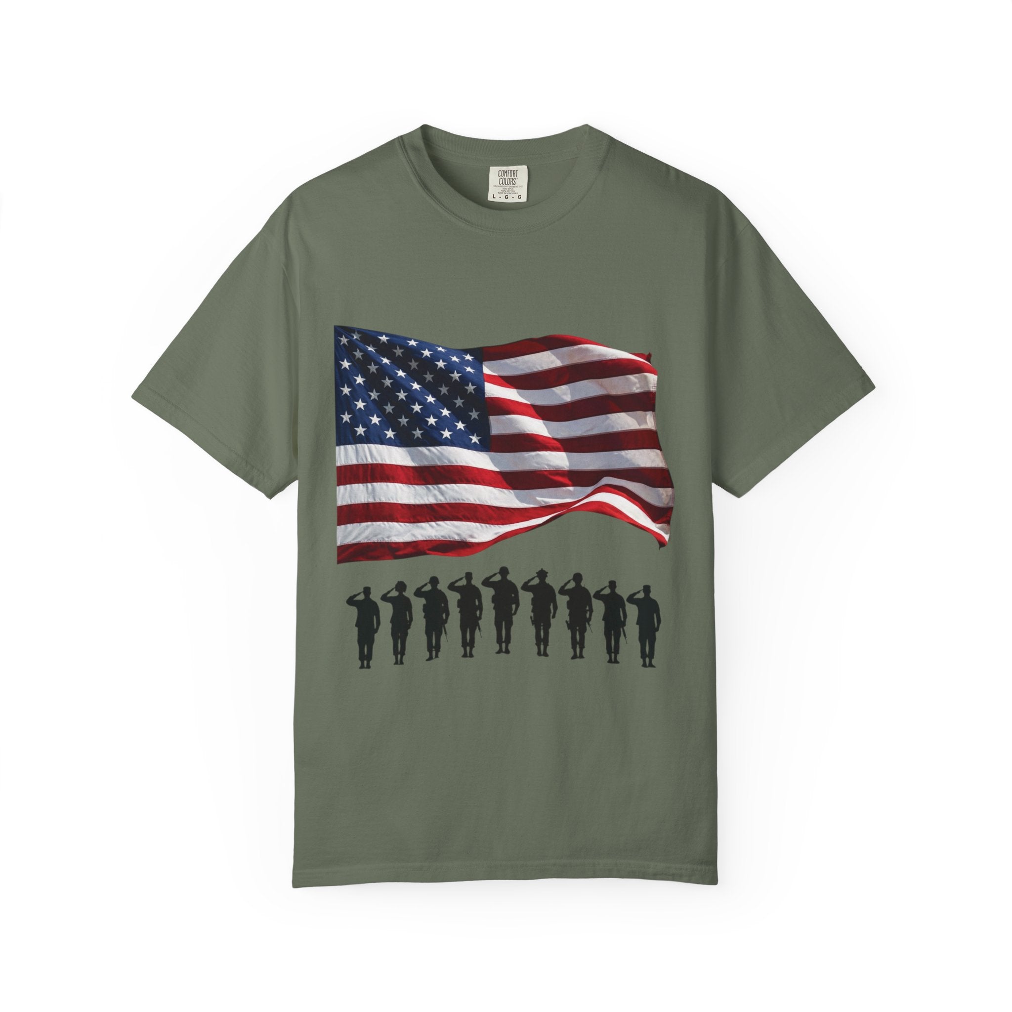T-Shirt - American Flag with Saluting Soldiers | "Welcome Home!" Military Reunion Tee
