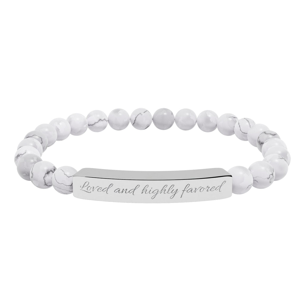 Engravable Natural Stone Stretch Bracelet — Custom Bar Bead Bracelet