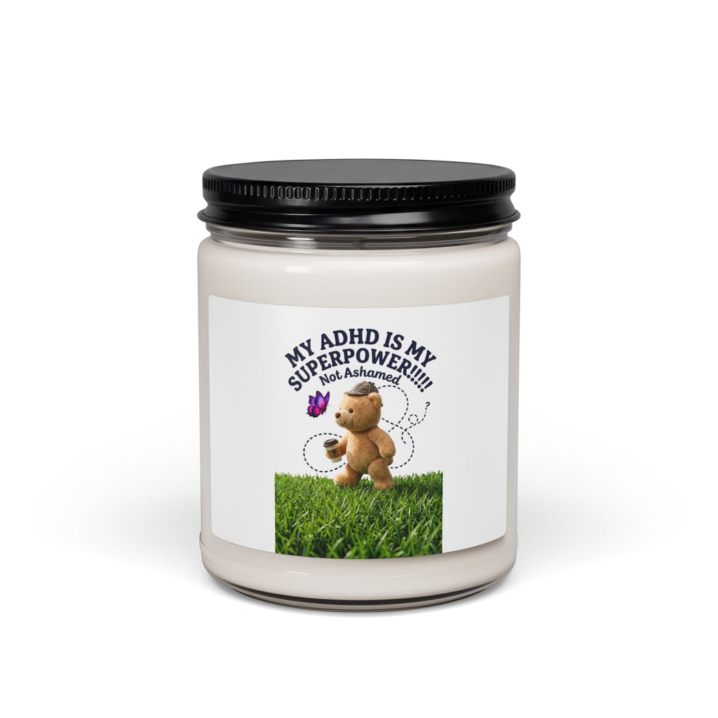 dilly dally teddy bear soy candle | playful procrastination meme, scented 9oz