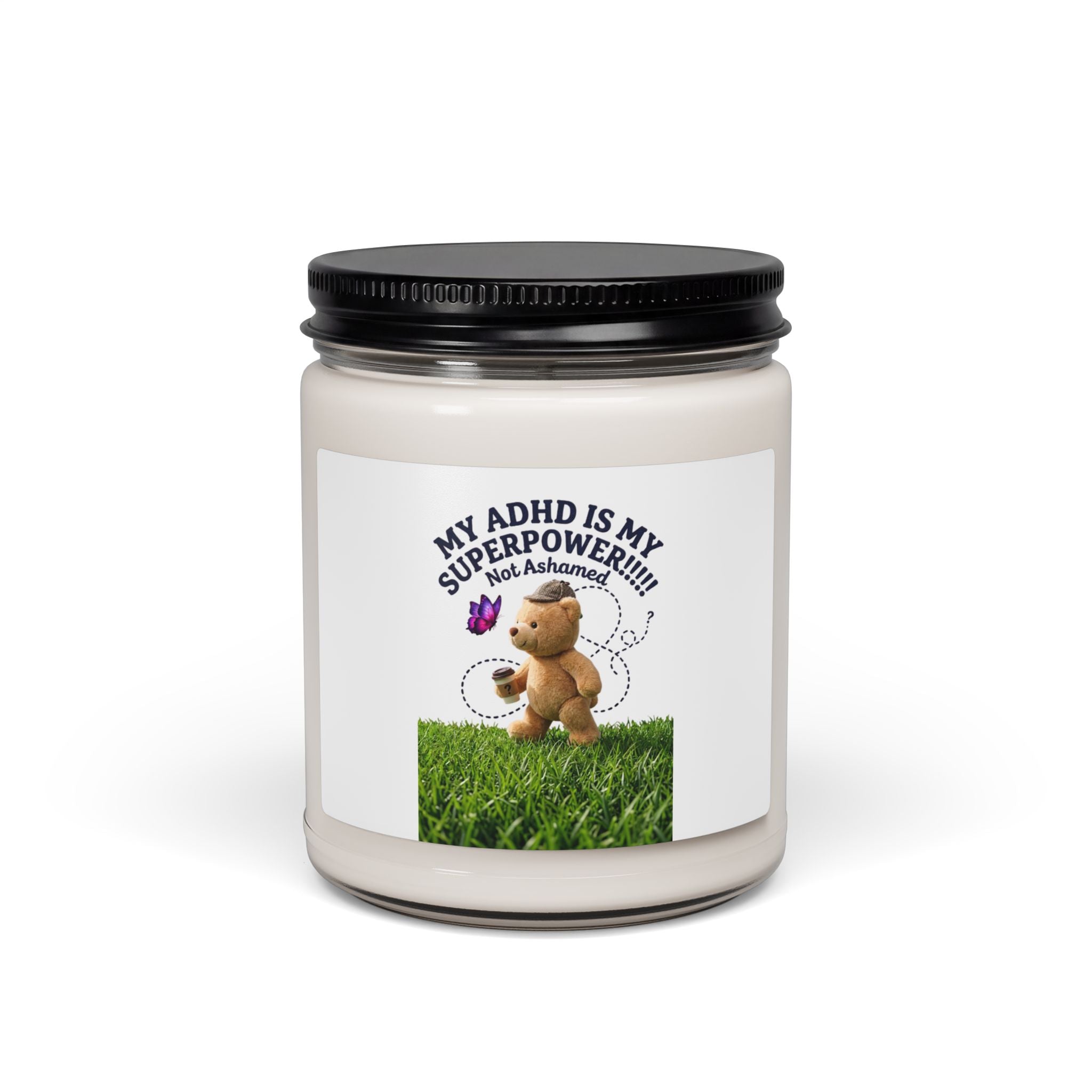 dilly dally teddy bear soy candle | playful procrastination meme, scented 9oz