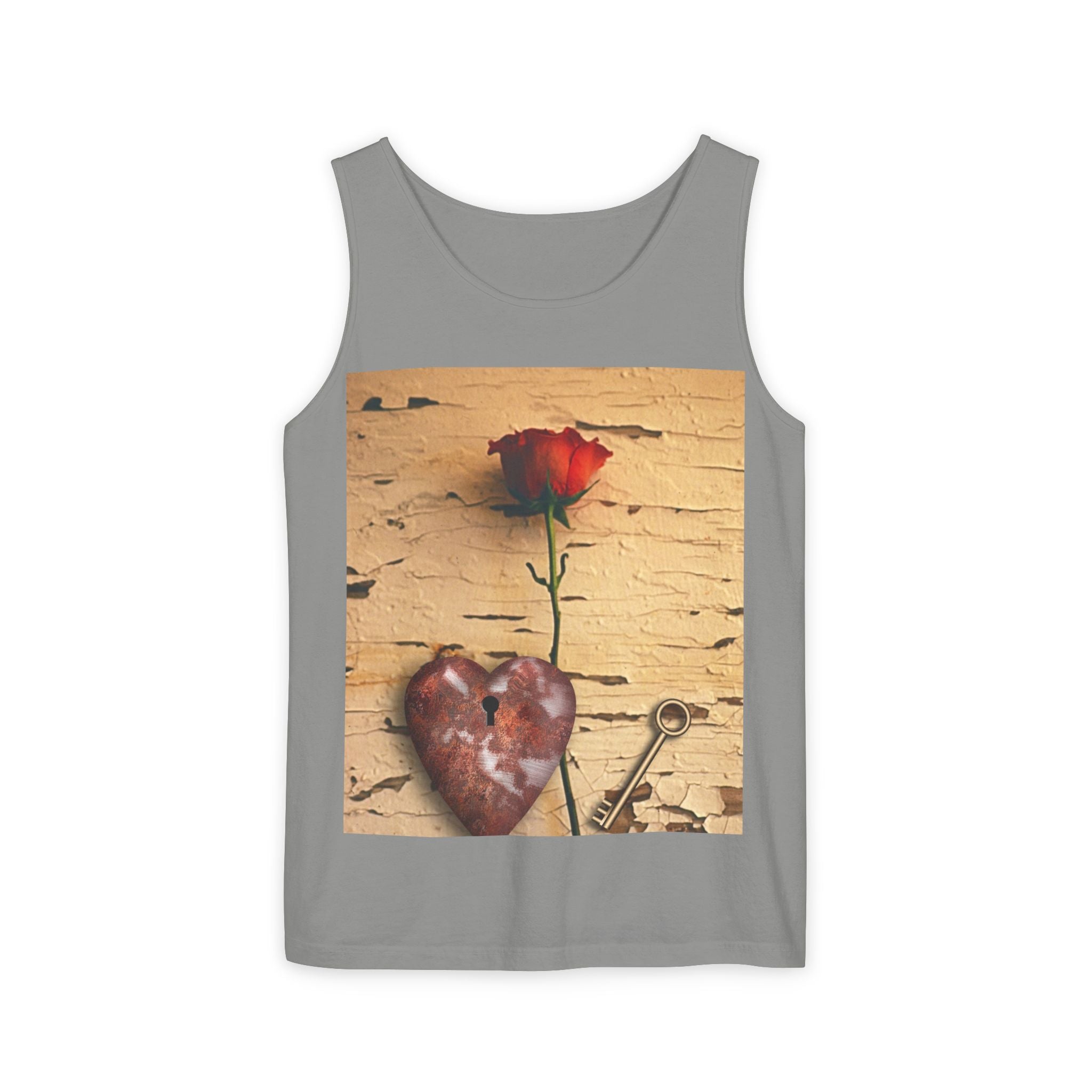 Rose & Heart Key Tank Top — Vintage Romantic Graphic Tank