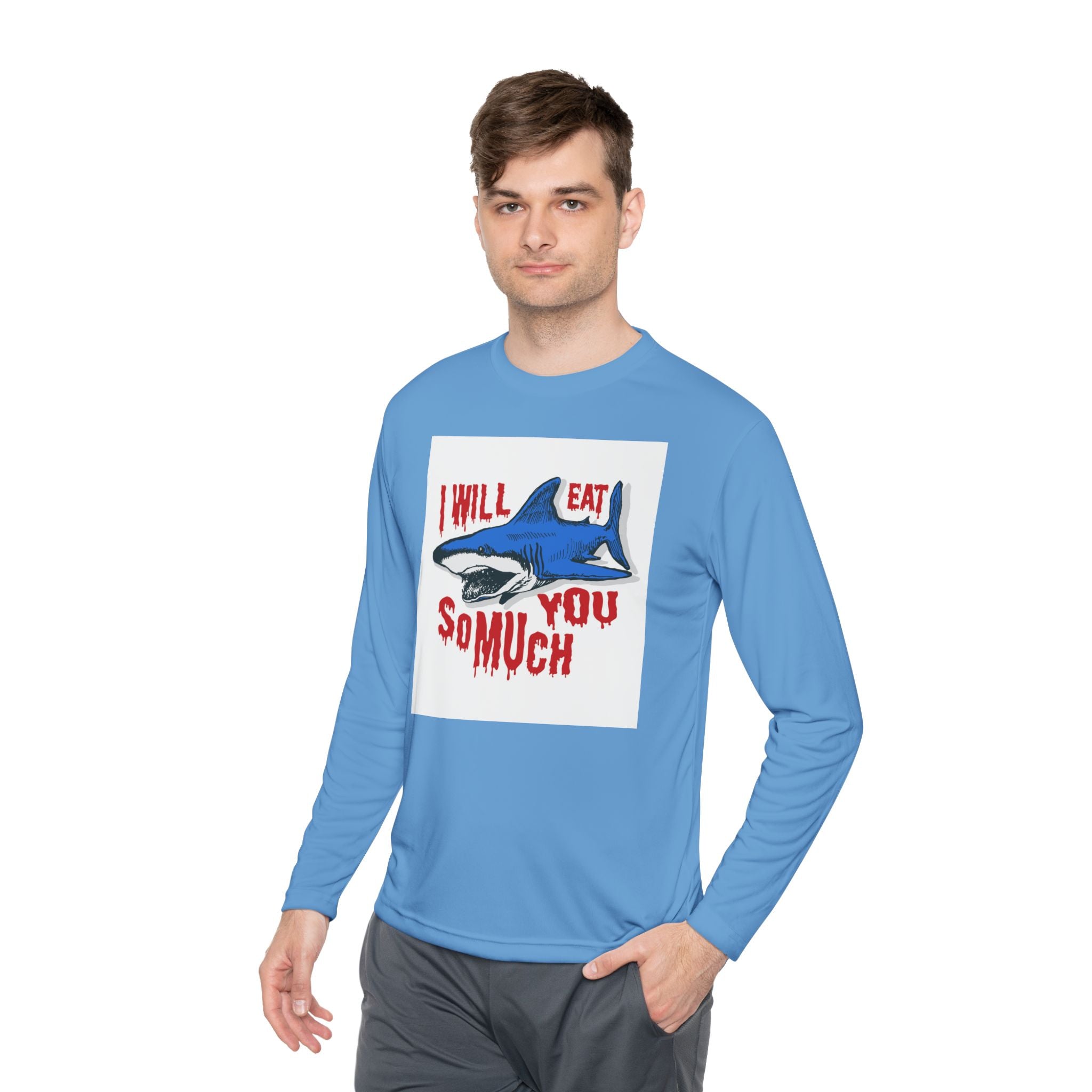 I will Eat you Sharky design Unisex Lightweight Long Sleeve Tee