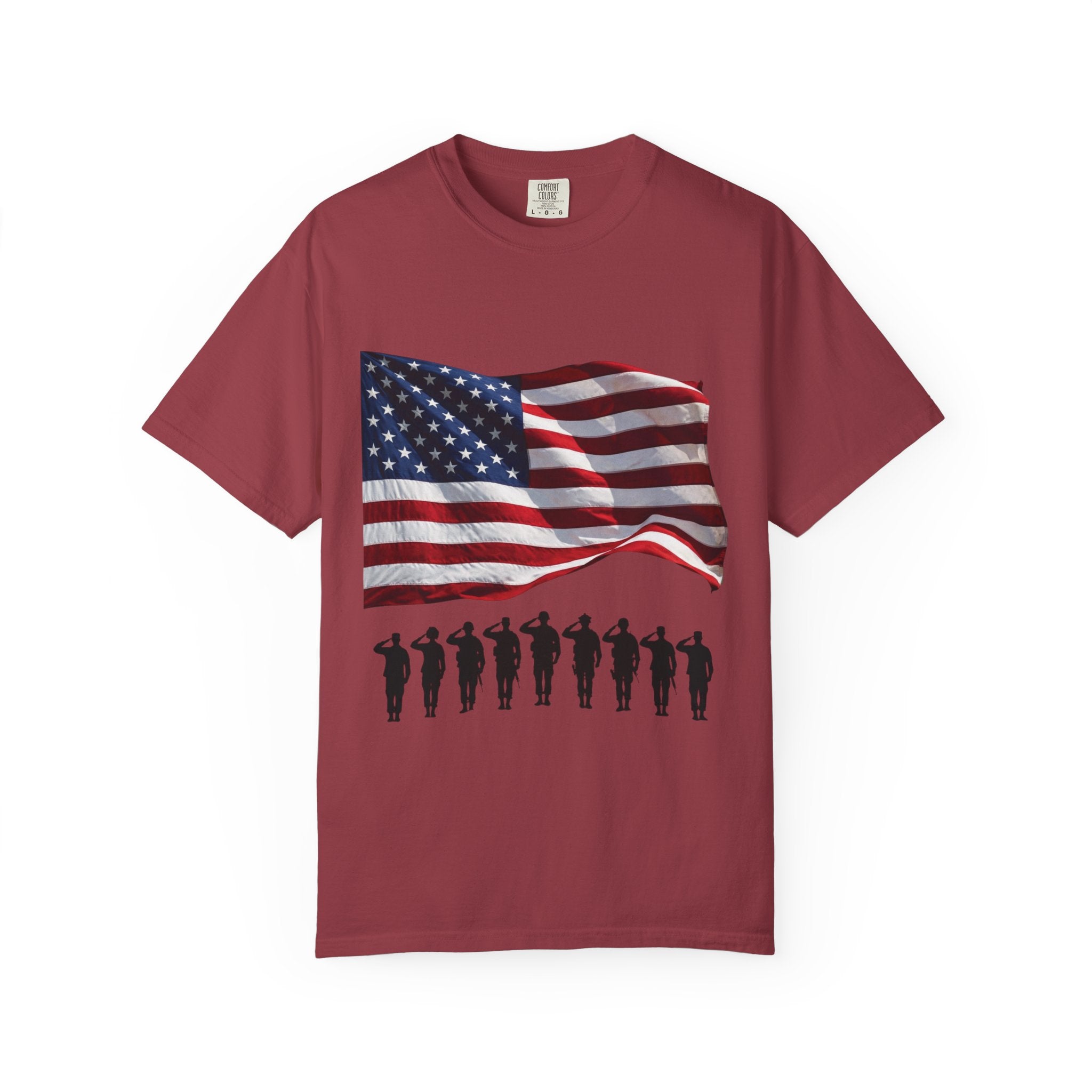 T-Shirt - American Flag with Saluting Soldiers | "Welcome Home!" Military Reunion Tee