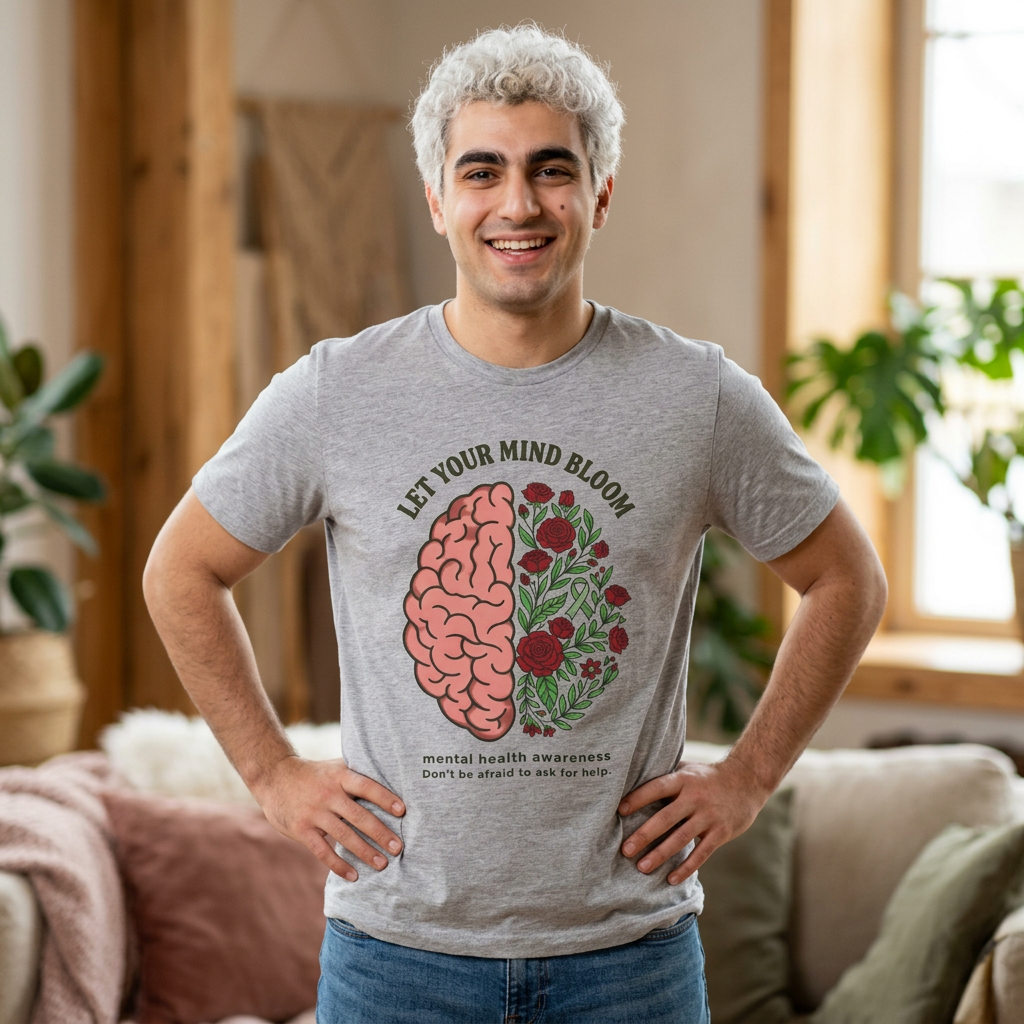 Let Your Mind Bloom Tee | Mental Health Awareness, Green Ribbon